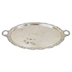 Antique Handarbelt Alpacca Silver Plate Oval Tray Serving Platter