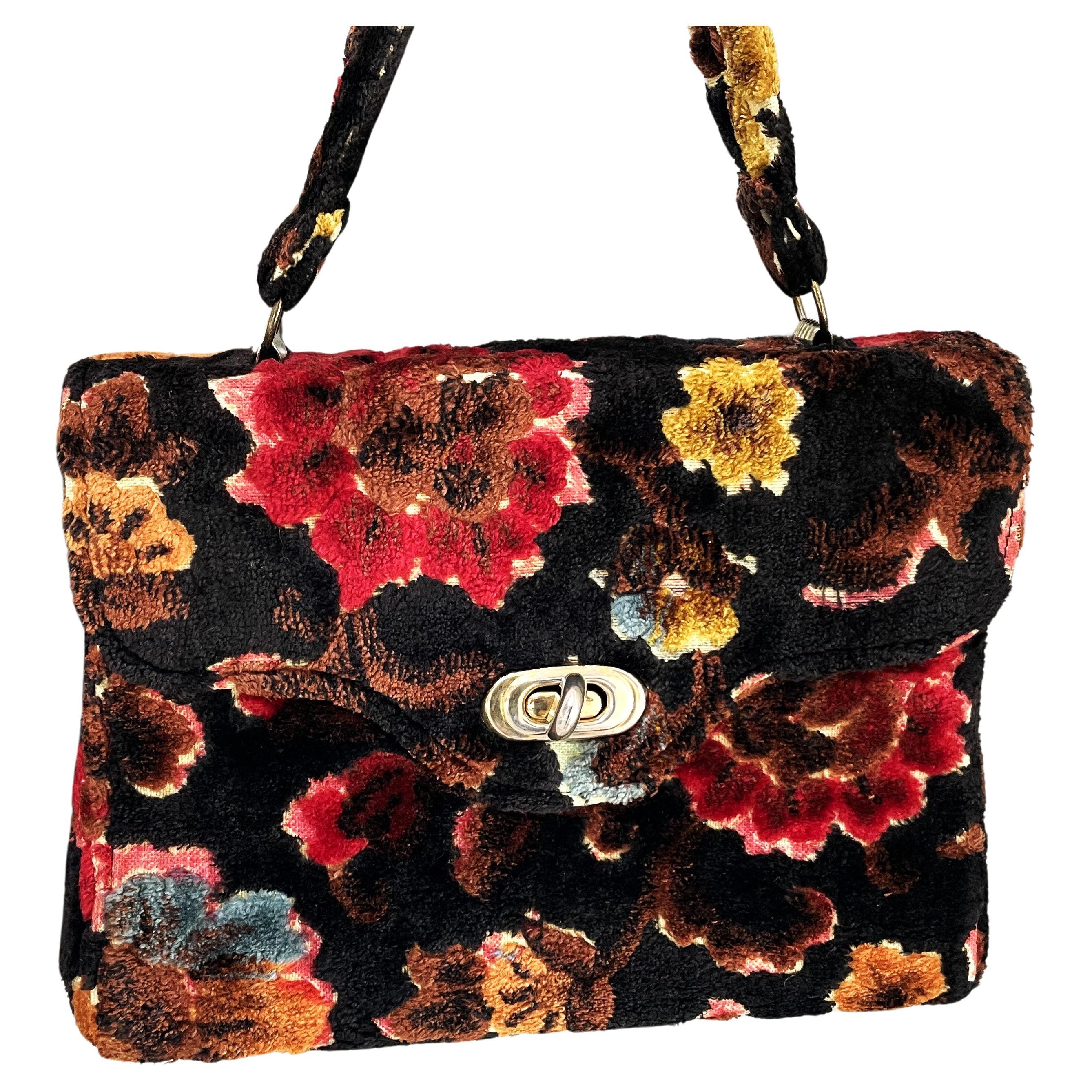 Vintage Handbag by 'Garay' USA, Chenille flowers in diferent colors, USA 1950s 