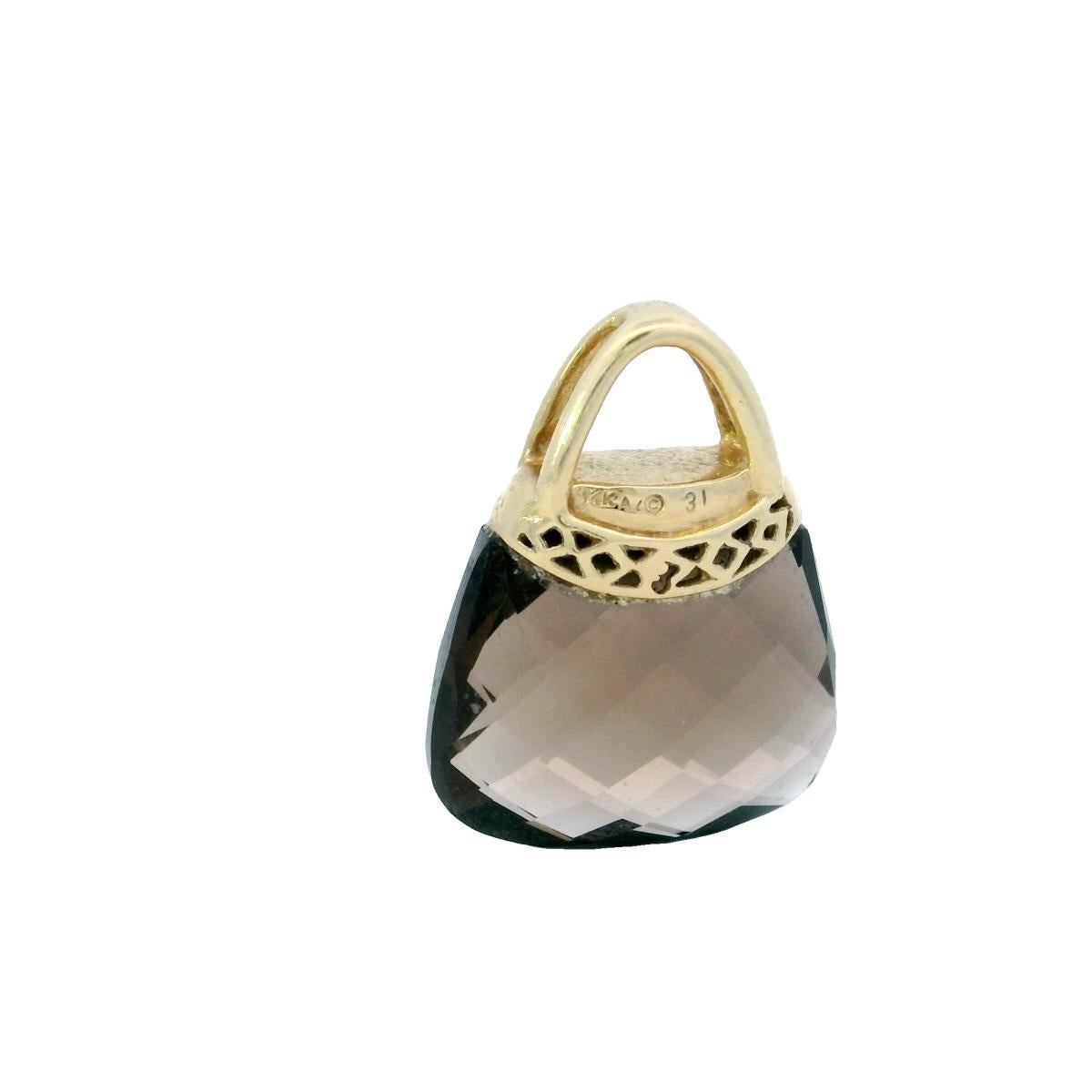 Pendentif de sac à main vintage en or jaune 14 carats et quartz fumé Bon état - En vente à Fairfield, CT