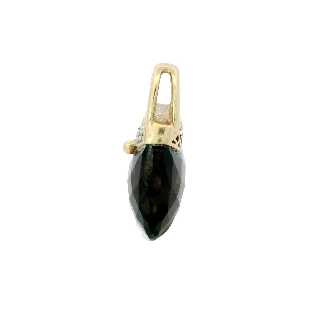 Pendentif de sac à main vintage en or jaune 14 carats et quartz fumé Pour femmes en vente
