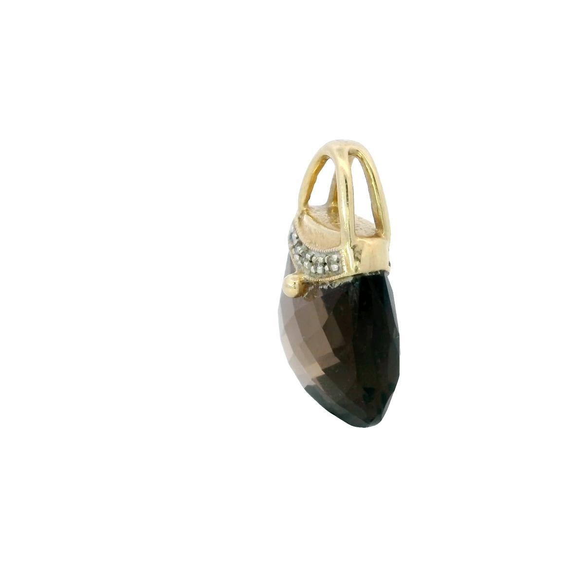 Pendentif de sac à main vintage en or jaune 14 carats et quartz fumé en vente 2