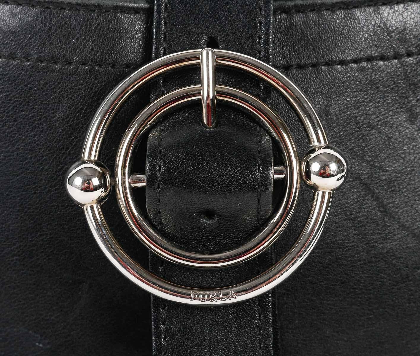 Italian Vintage Handbag, Furla, Made in Italy, Black Leather, XXth Century. For Sale