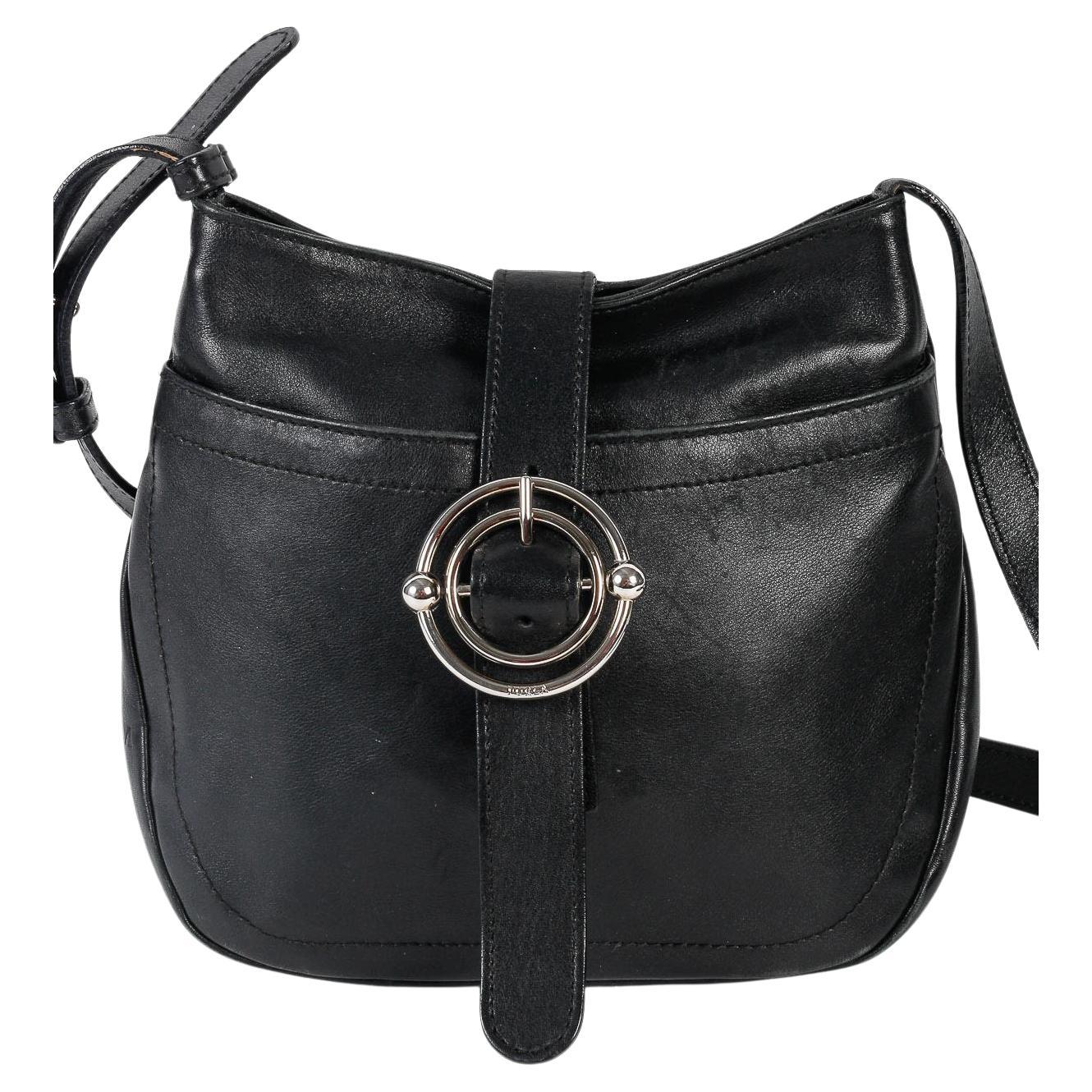 Vintage Handbag, Furla, Made in Italy, Black Leather, XXth Century. For Sale