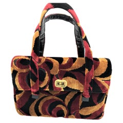Used Handbag in black, red, cognac colored Chenille with 2 handles, 1950 USA