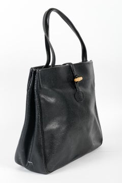 Vintage Handbag, Longchamp, Black Leather, XXth Century.