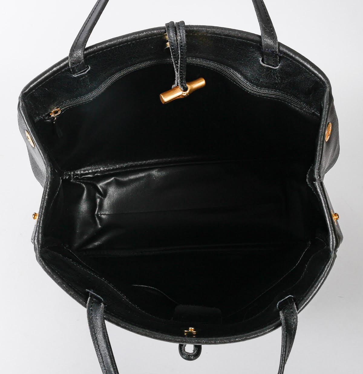 Modern Vintage Handbag, Longchamp, Black Leather, XXth Century. For Sale