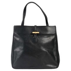 Vintage Handbag, Longchamp, Black Leather, XXth Century.