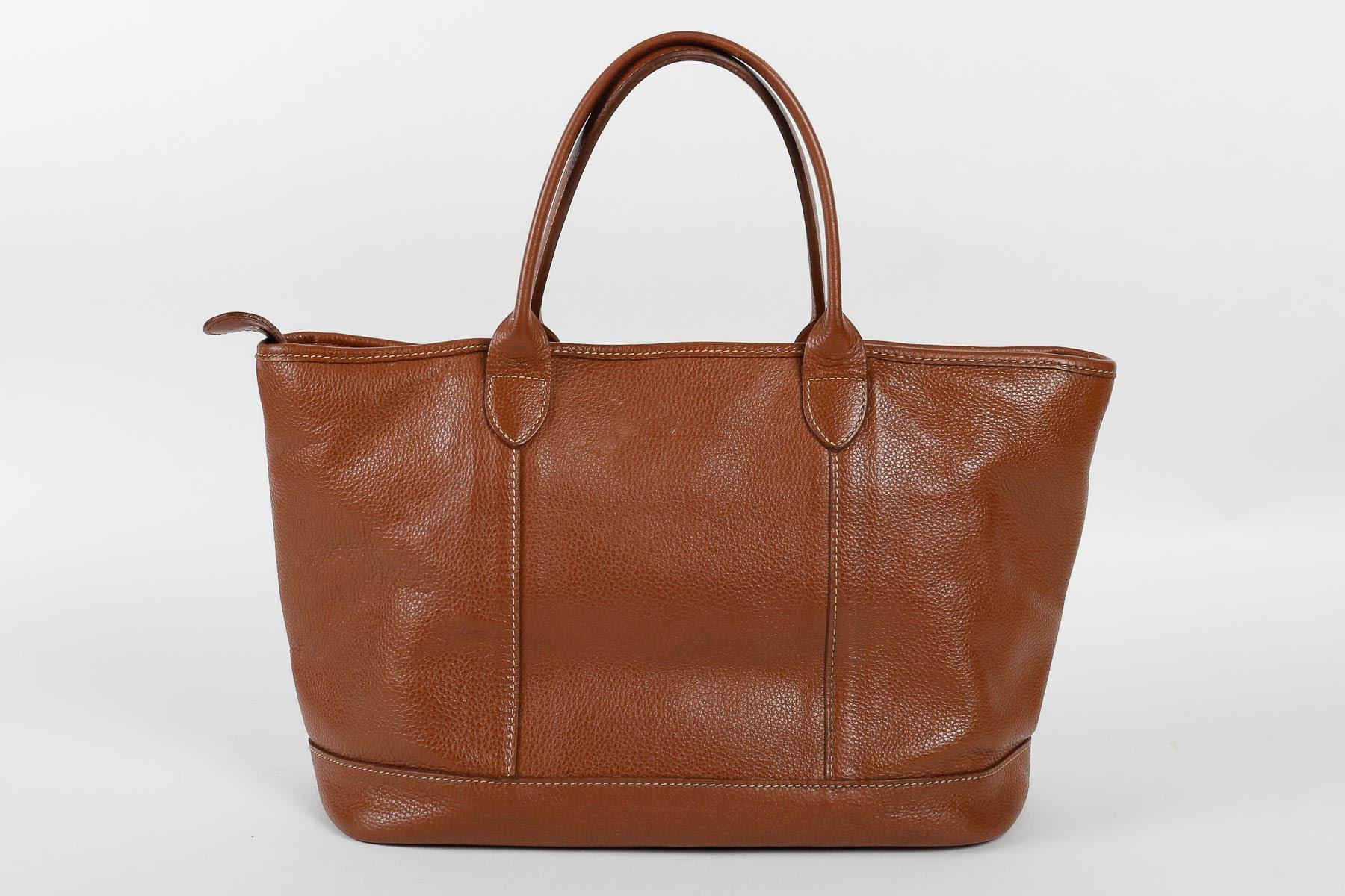 Modern Vintage Handbag, Longchamp, Light Brown Leather, XXth Century. For Sale
