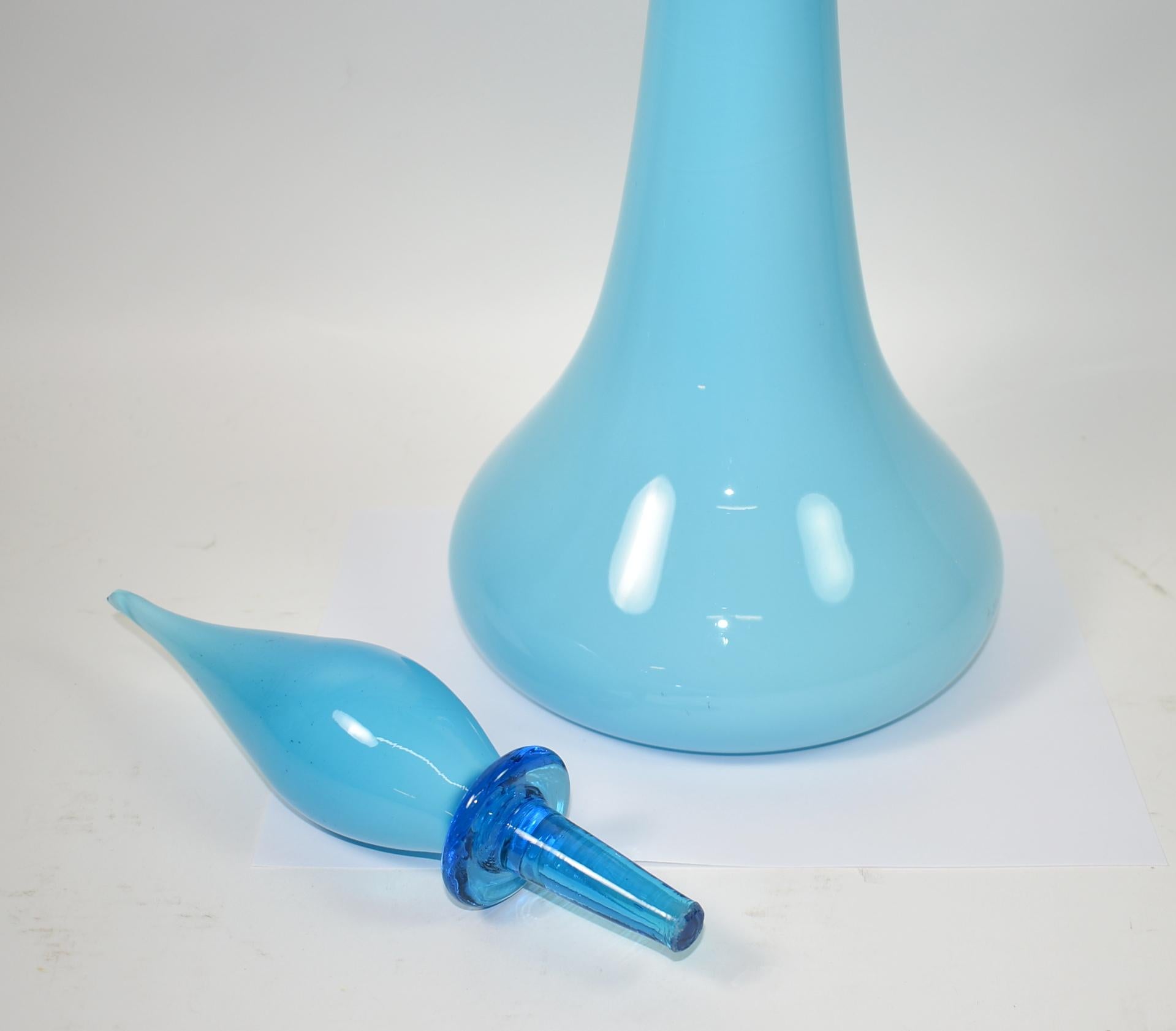 Mid-20th Century Vintage Handblown Aqua Blue Empoli Italian Decanter 27