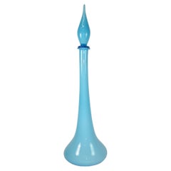 Carafe italienne Empoli bleu aqua soufflée à la main de 27 pouces de style grand génie de Murano 