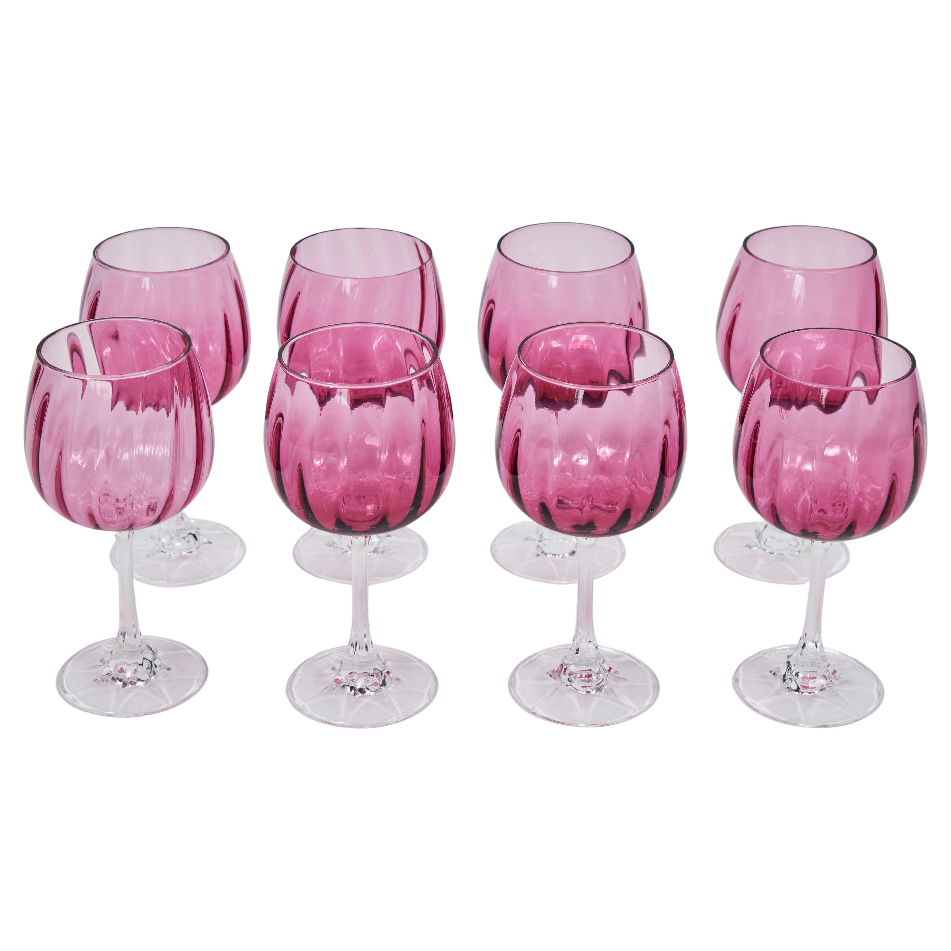 A NICE SET OF 6 CRANBERRY RIBBED JUICE OR WINE GLASSES HARD TO FIND GERMANY 