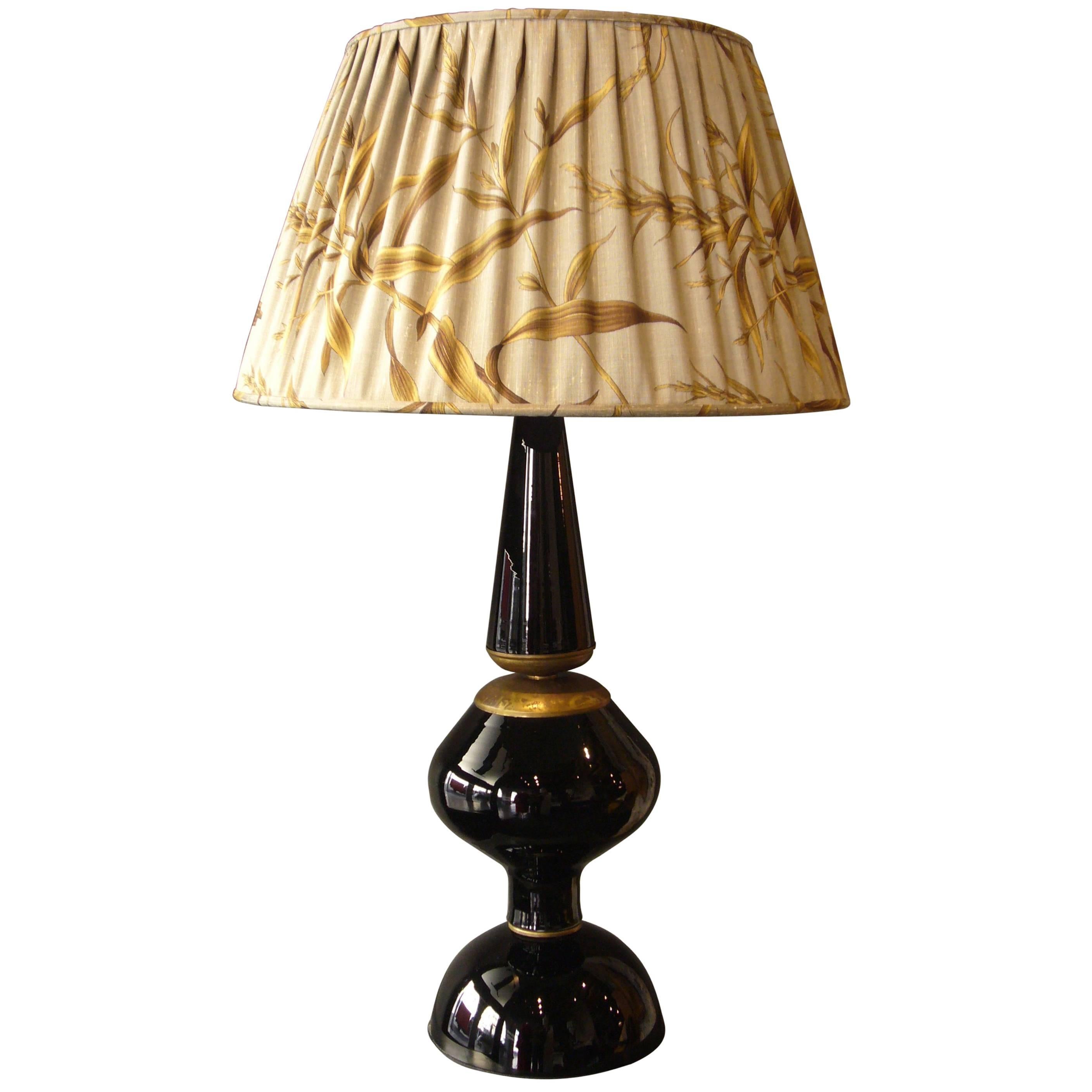 Vintage Handblown Glass Table Lamp Muranovenice Italy Silk Lampshade For Sale