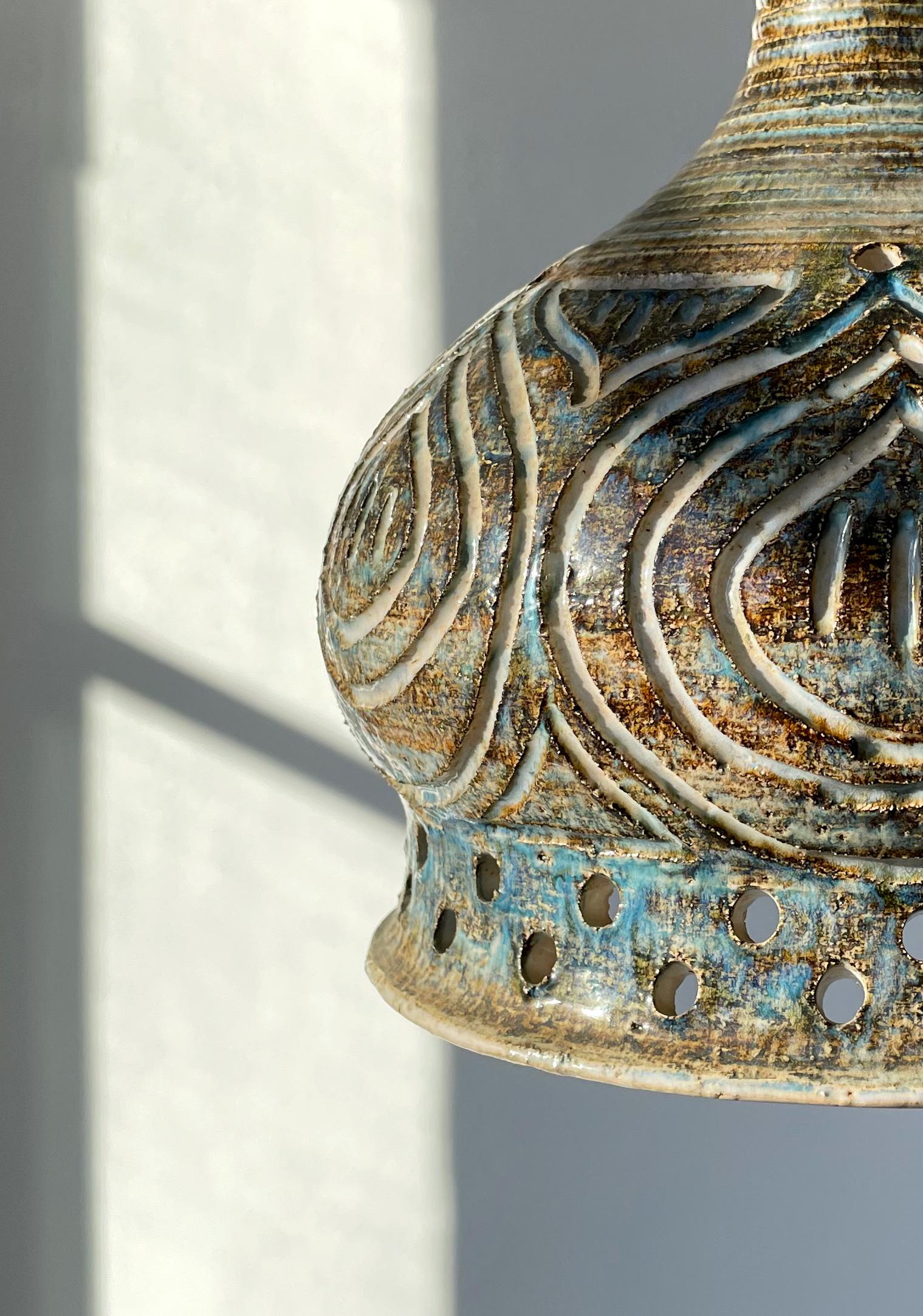 Mid-Century Modern Vintage Bell Shaped Ceramic Pendant, Denmark, 1970s For Sale