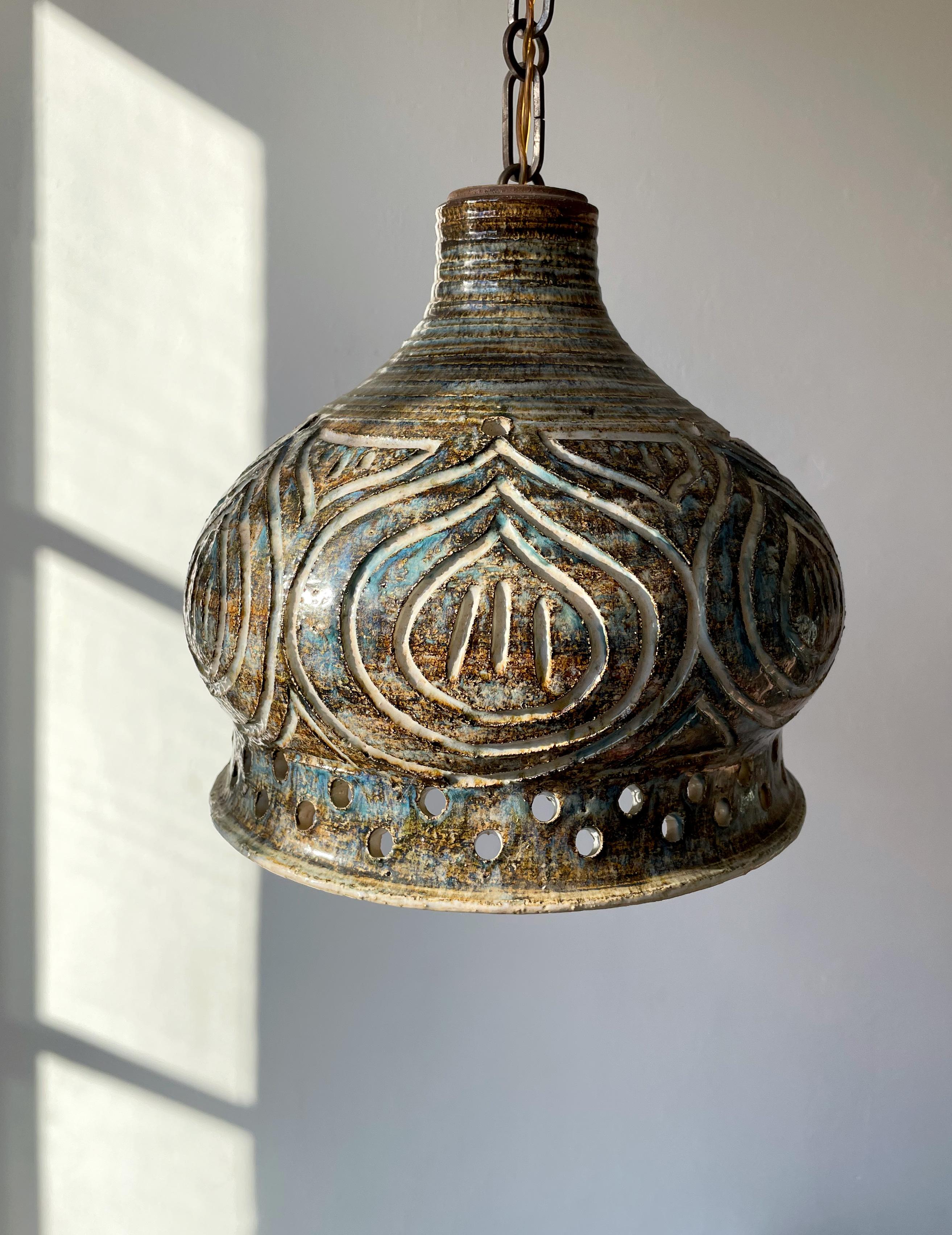 Danish Vintage Bell Shaped Ceramic Pendant, Denmark, 1970s For Sale