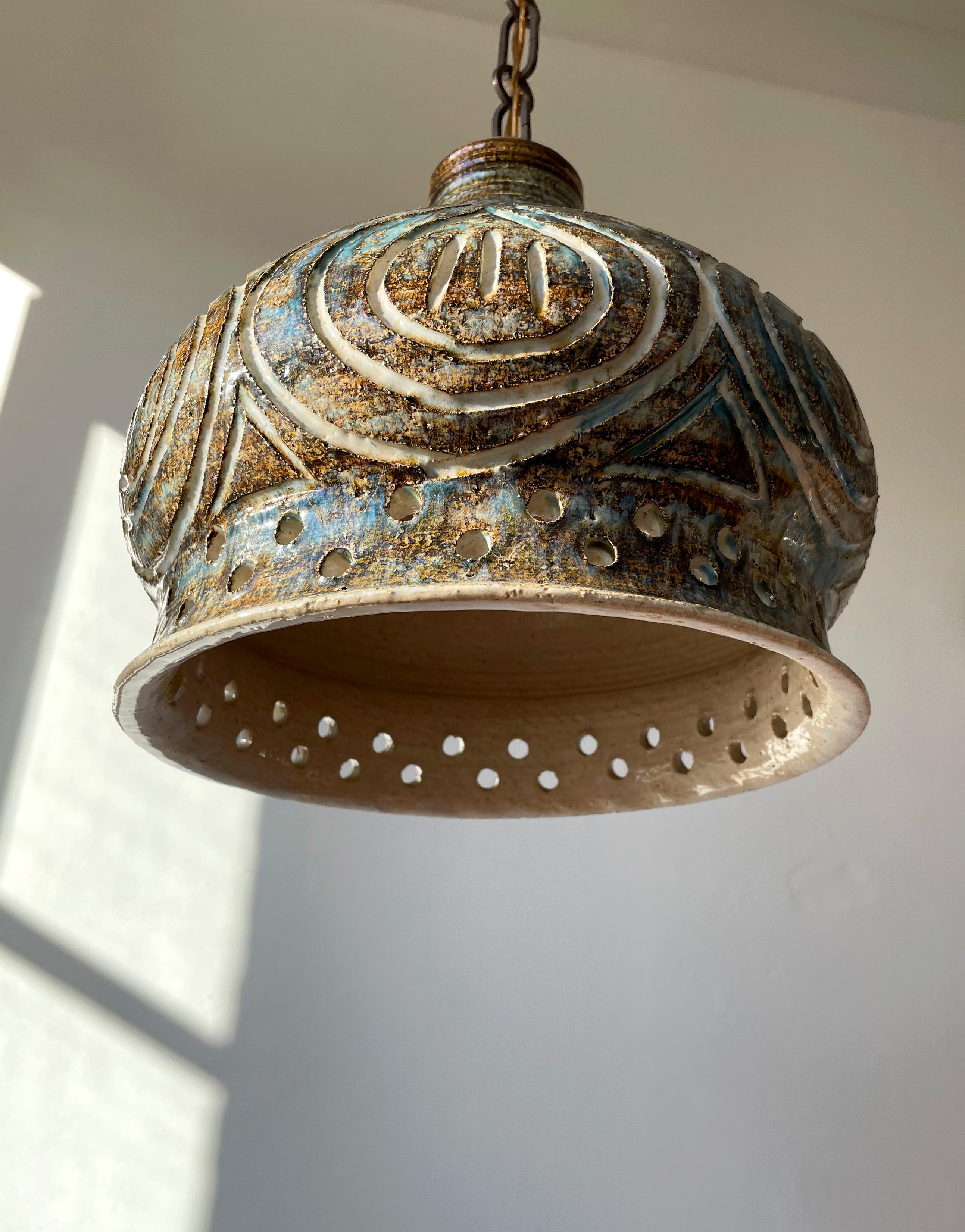 Vintage Bell Shaped Ceramic Pendant, Denmark, 1970s In Good Condition For Sale In Copenhagen, DK