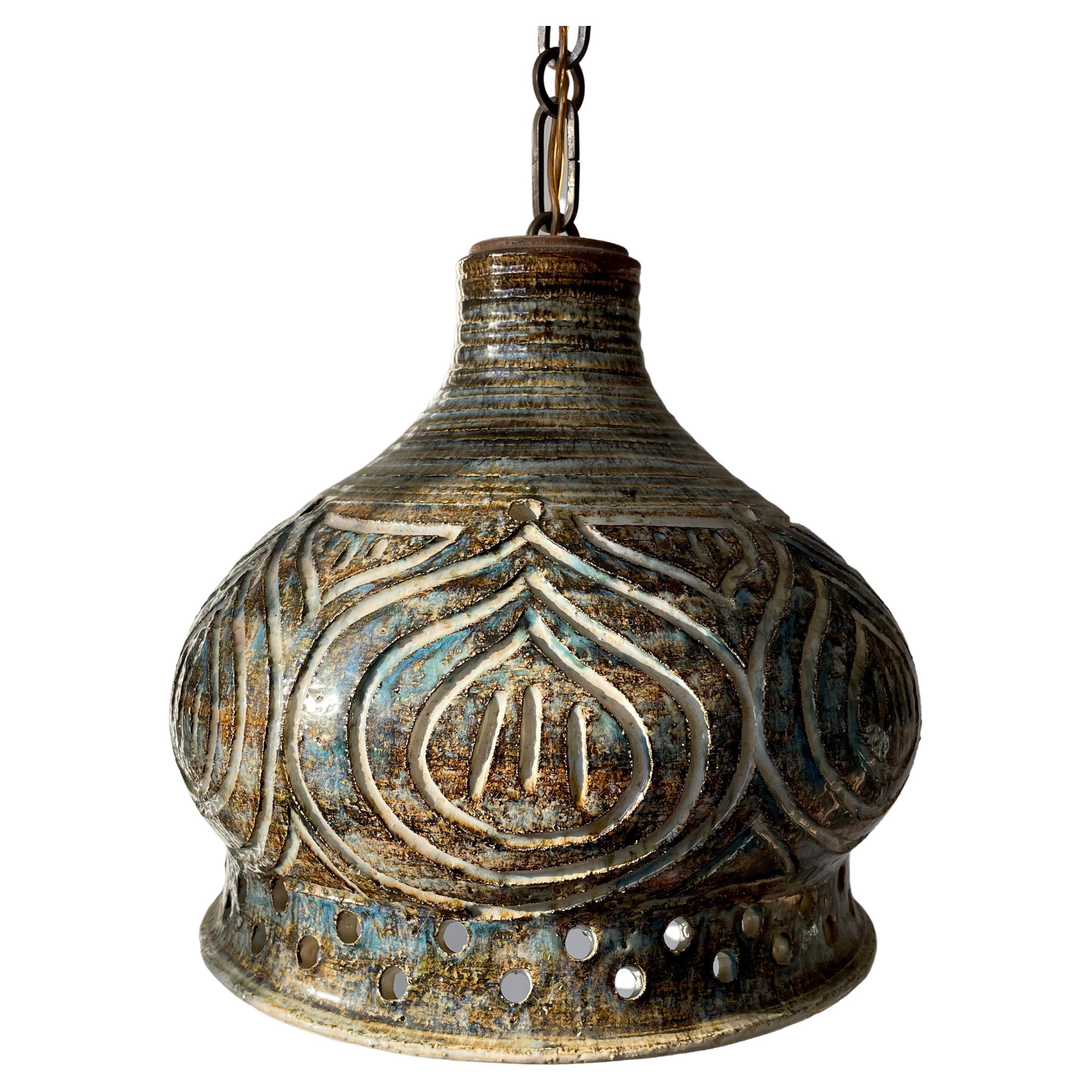 Lampe à suspension vintage en forme de cloche en céramique, Danemark, 1970