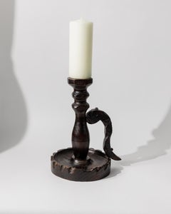 Vintage Handcarved Dark Wooden Candleholder with Brutalist Italian Design, 1960s