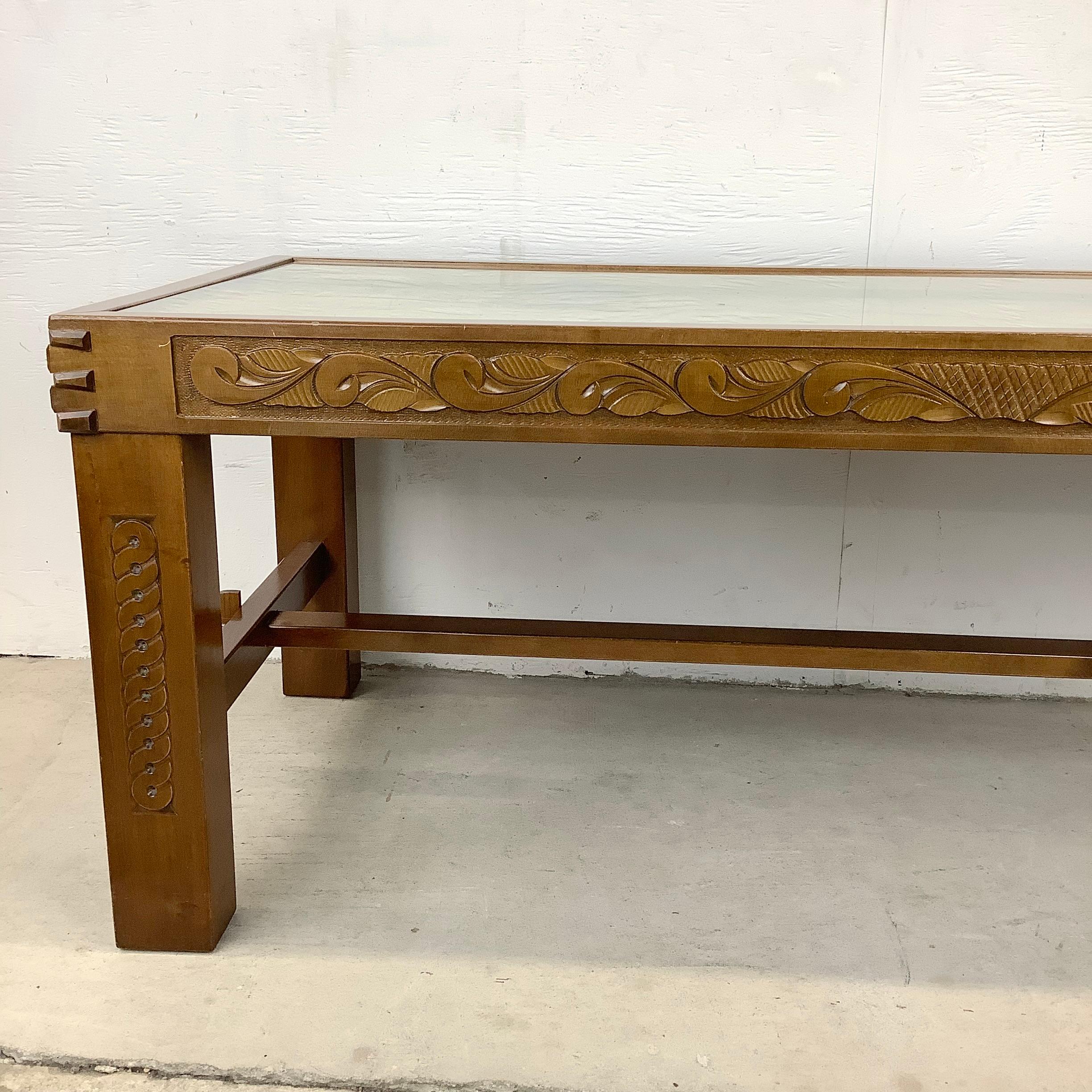 Unknown Vintage Hand Carved Decorator Coffee Table with Glass Top