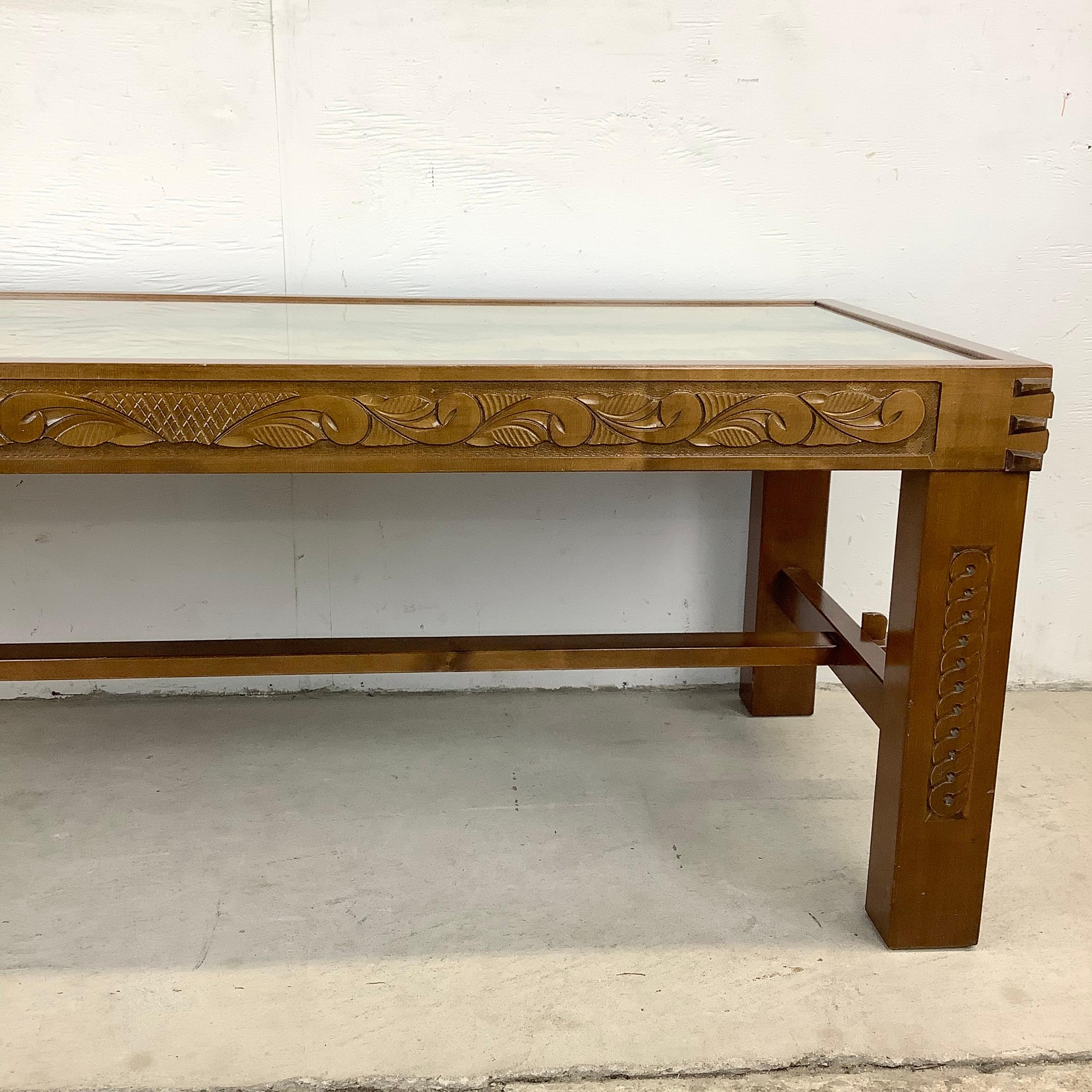 Hand-Carved Vintage Hand Carved Decorator Coffee Table with Glass Top