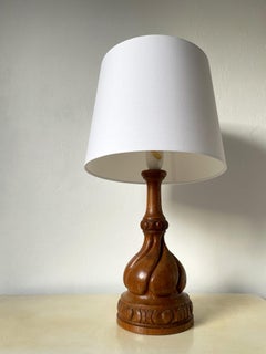 Vintage Sculptural Handcarved Wooden Table Lamp, 1960s