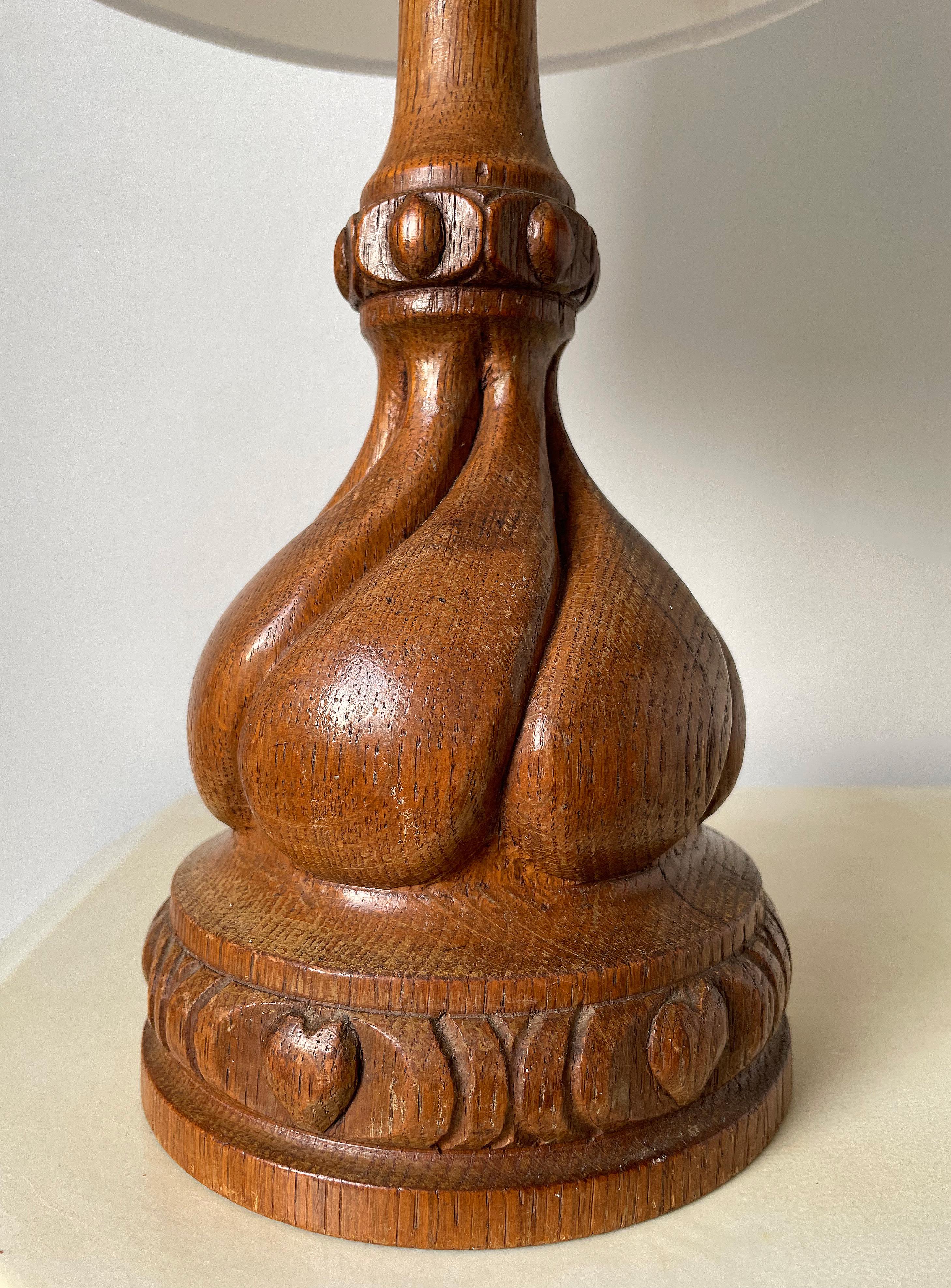 Mid-Century Modern Vintage Sculptural Handcarved Wooden Table Lamp, 1960s For Sale