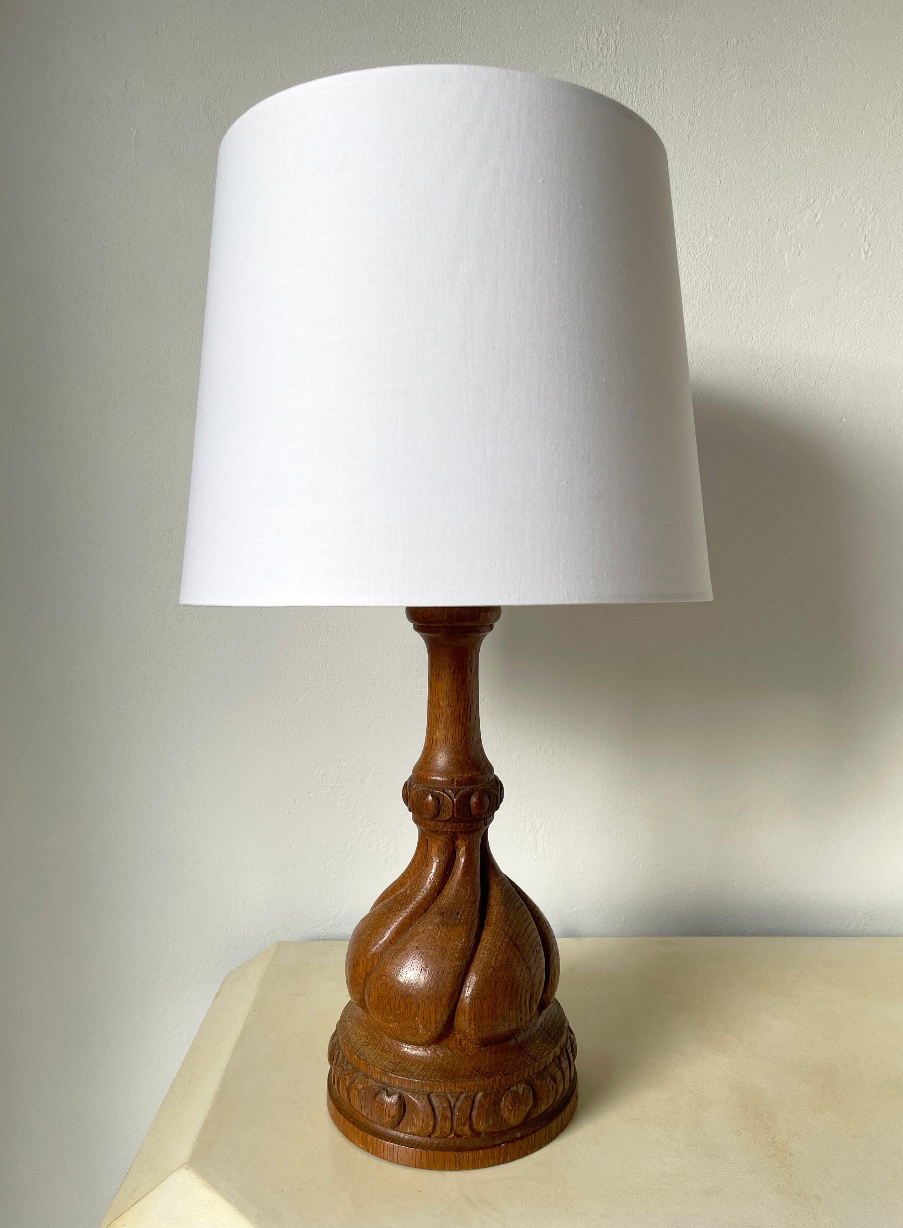 20th Century Vintage Sculptural Handcarved Wooden Table Lamp, 1960s For Sale