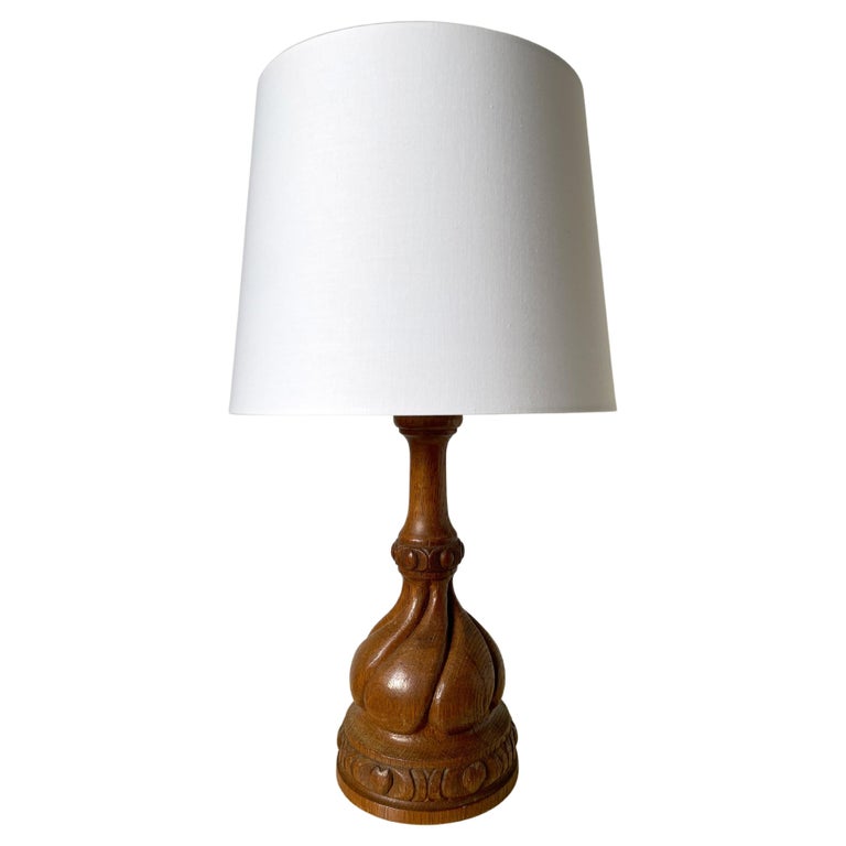 Vintage Handcarved Wooden Table Lamp For Sale at 1stDibs