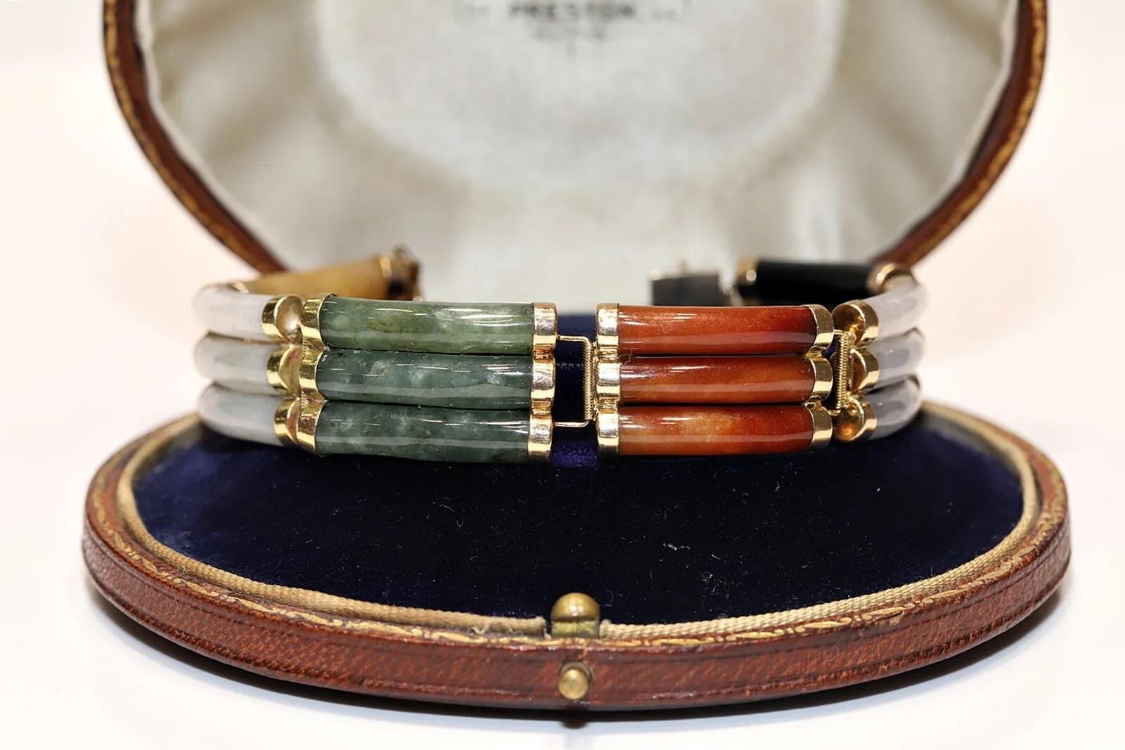 Vintage Handcrafted  14k Gold Natursteine verziertes Armband im Angebot 5