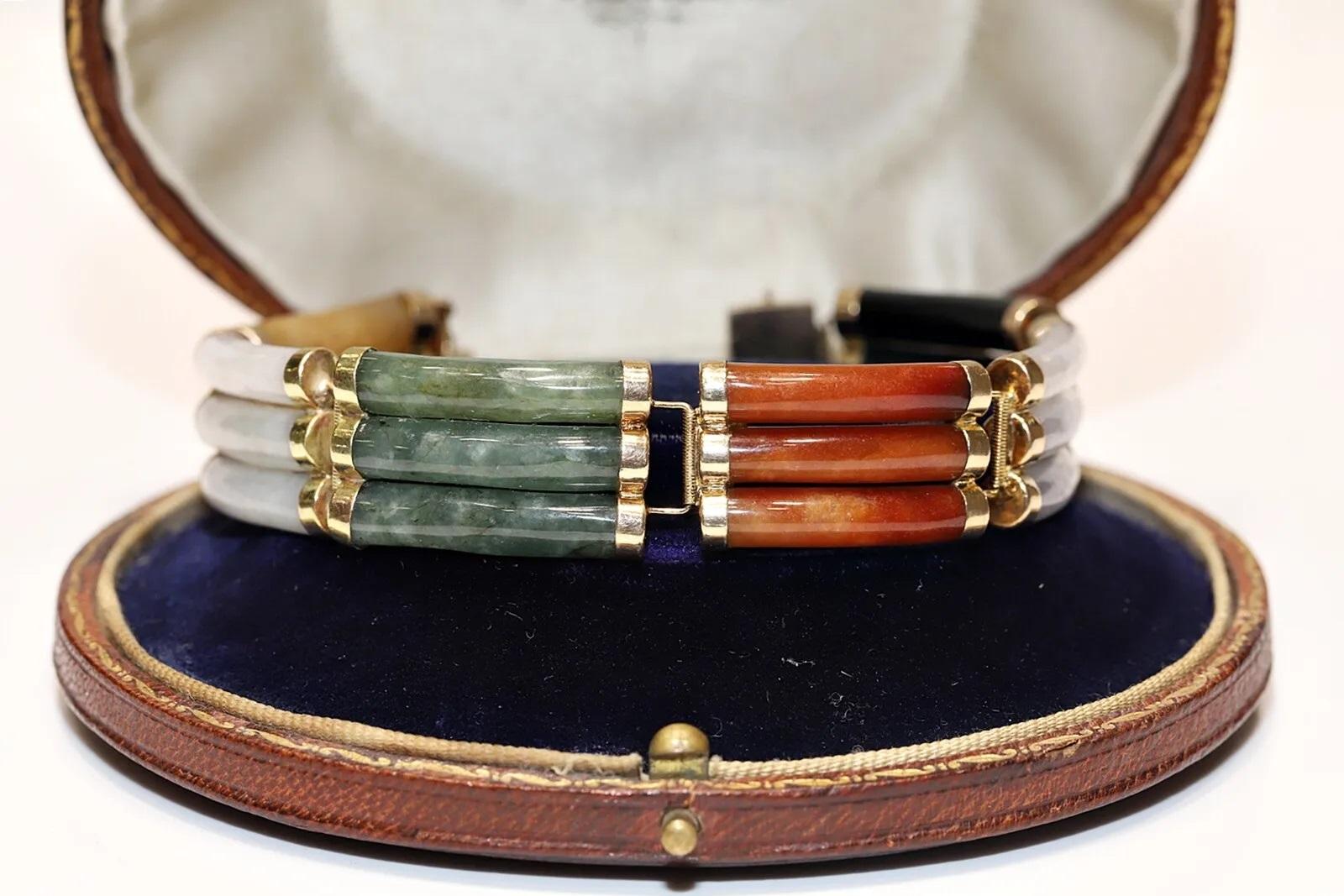 Vintage Handcrafted  14k Gold Natursteine verziertes Armband im Angebot 7