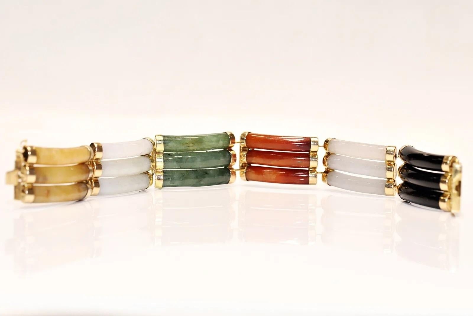 Vintage Handcrafted  14k Gold Natursteine verziertes Armband im Zustand „Gut“ im Angebot in Fatih/İstanbul, 34