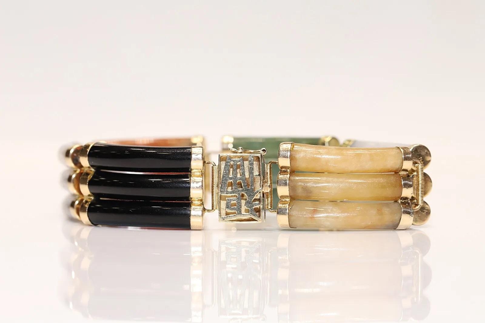 Vintage Handcrafted  14k Gold Natursteine verziertes Armband im Angebot 2