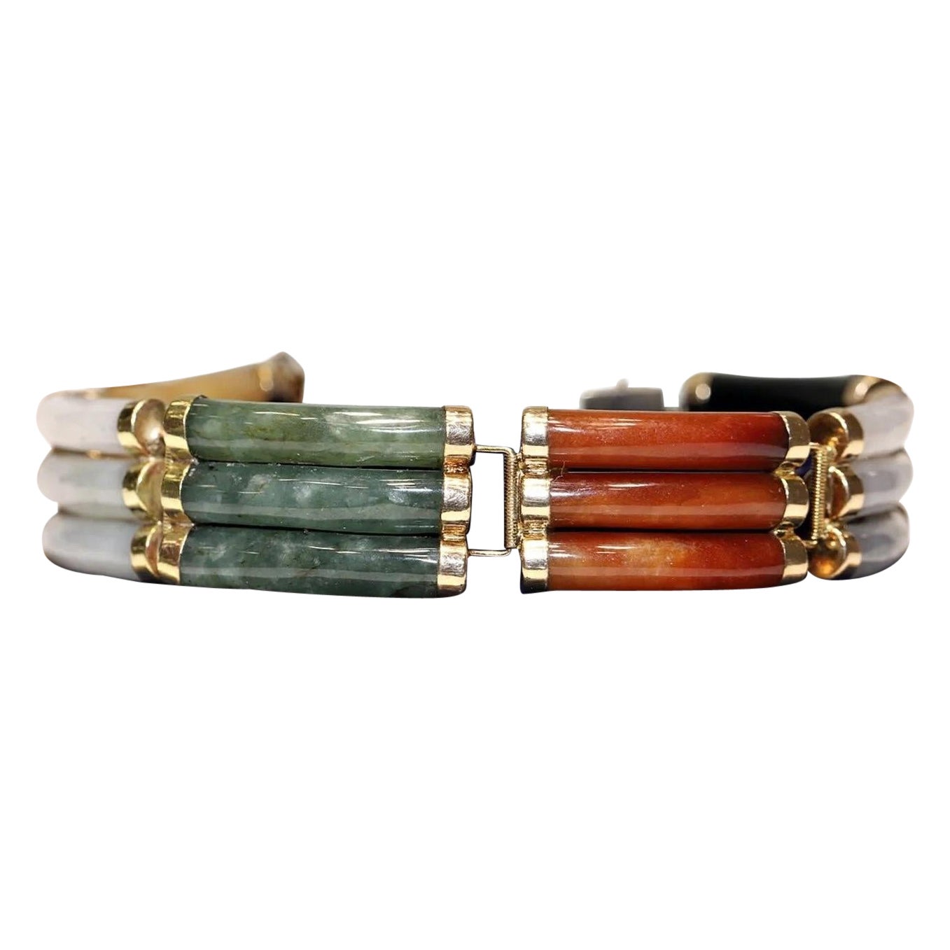 Vintage Artesanal  Pulsera de Oro de 14K Decorada con Piedras Naturales