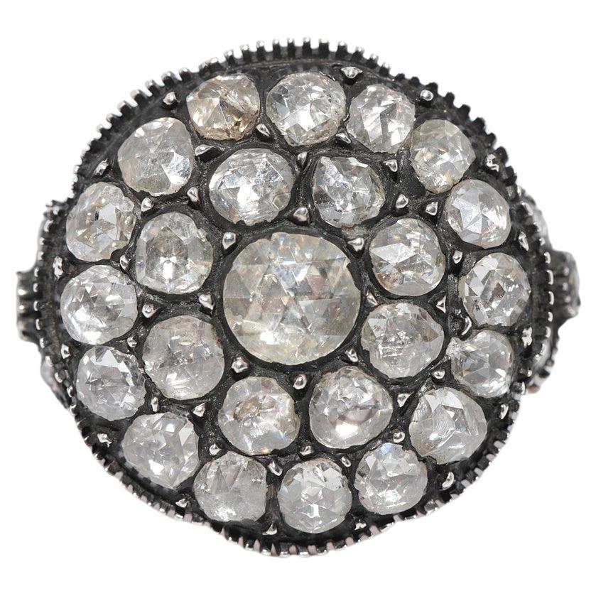 Vintage Handcrafted 14k Gold Top Silver Natural Rose Cut Diamond Ring