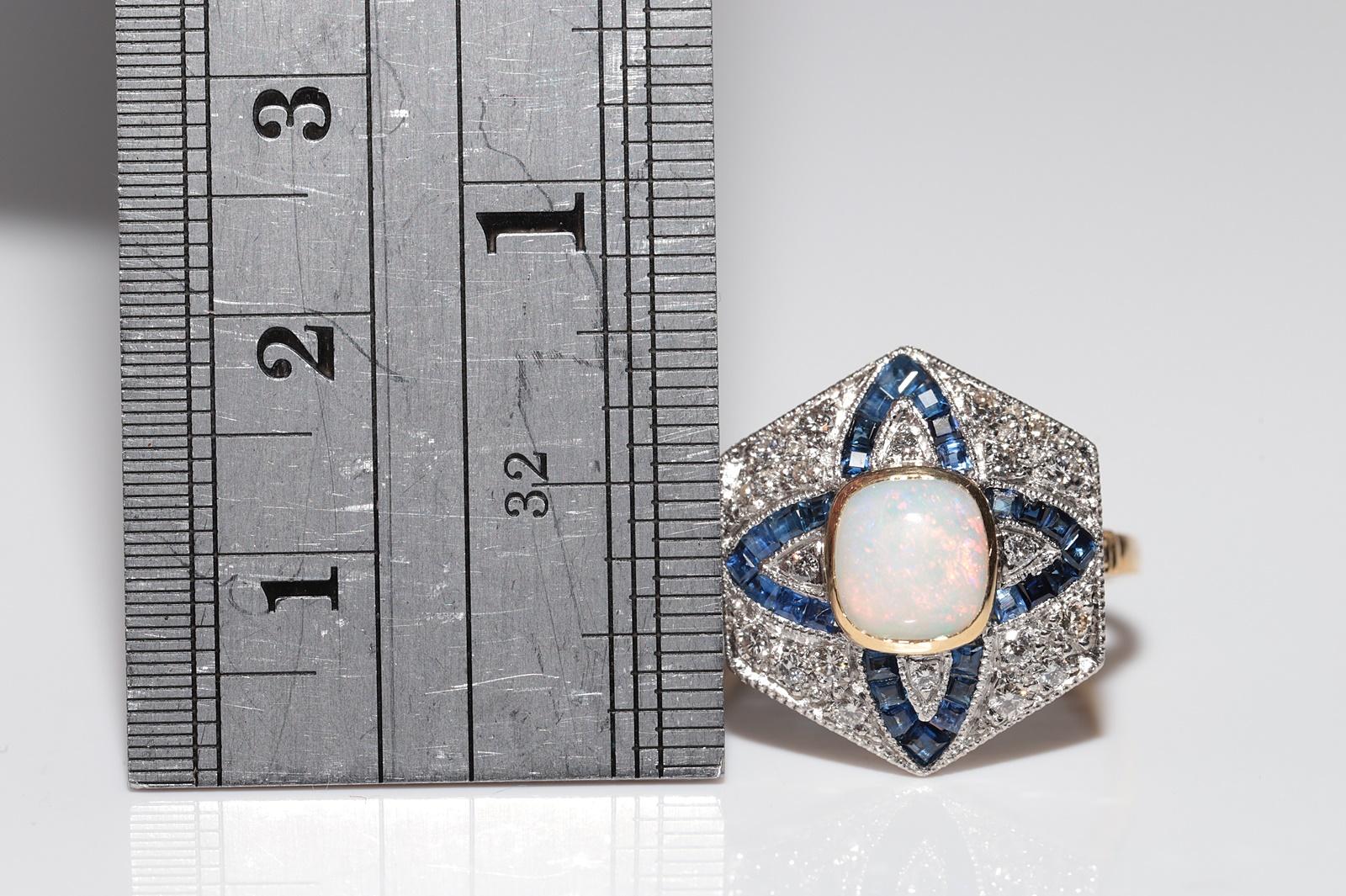 Anillo Vintage Artesanal de Oro de 18k Decorado con Diamantes Naturales y Zafiro Ópalo en Bueno estado para la venta en Fatih/İstanbul, 34
