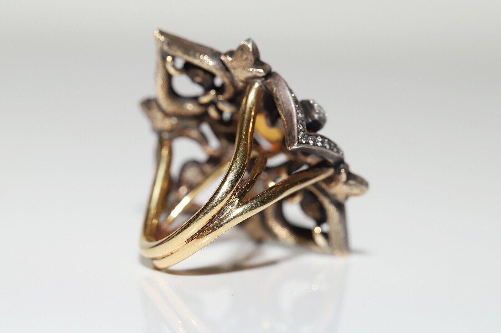 Vintage Handcrafted 18k Gold Top Silber natürlichen Diamanten und Topas starken Ring im Angebot 4