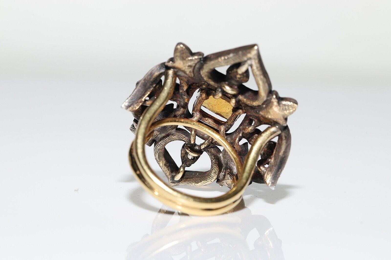 Vintage Handcrafted 18k Gold Top Silber natürlichen Diamanten und Topas starken Ring (Brillantschliff) im Angebot