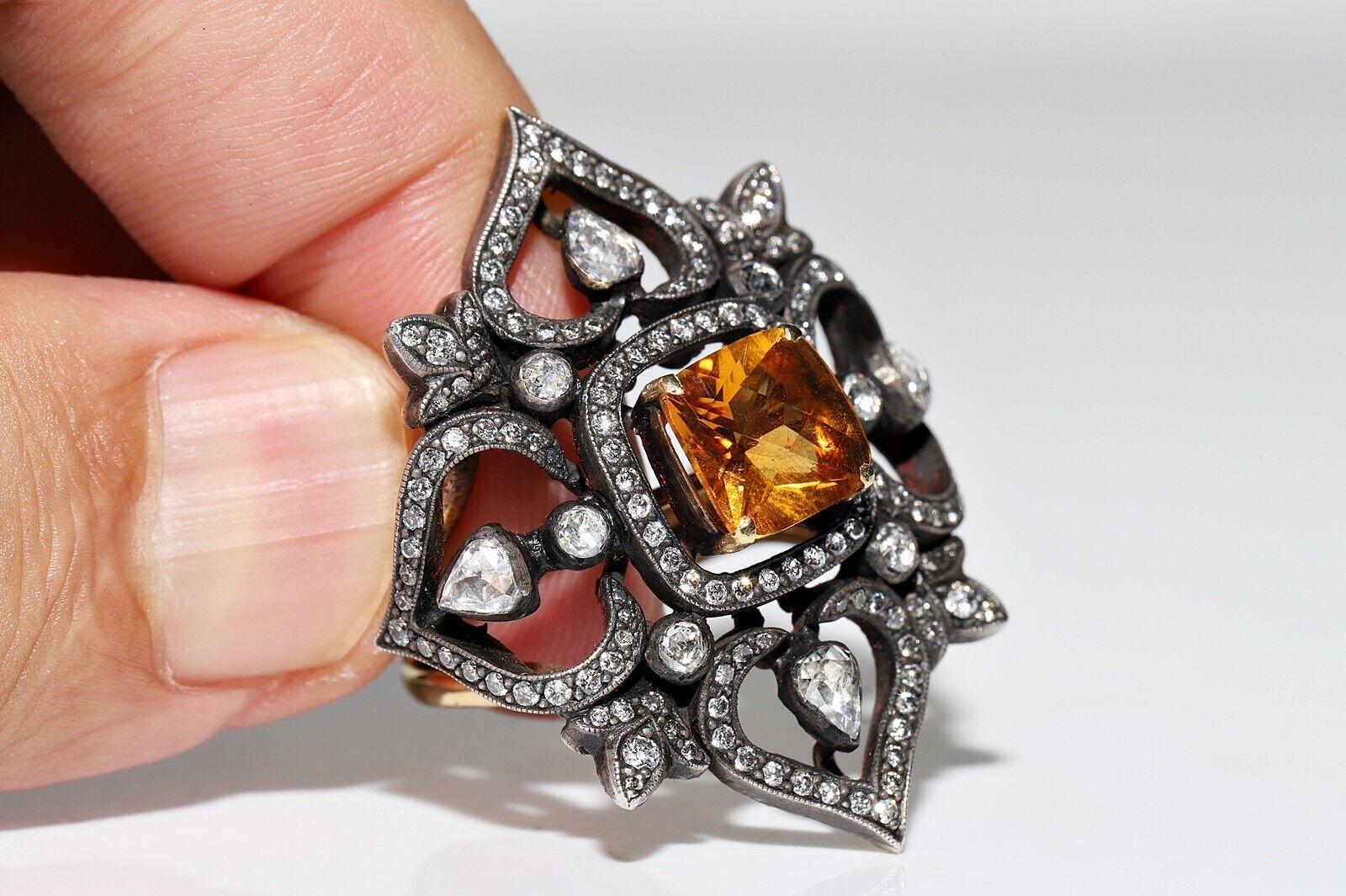 Vintage Handcrafted 18k Gold Top Silber natürlichen Diamanten und Topas starken Ring Damen im Angebot