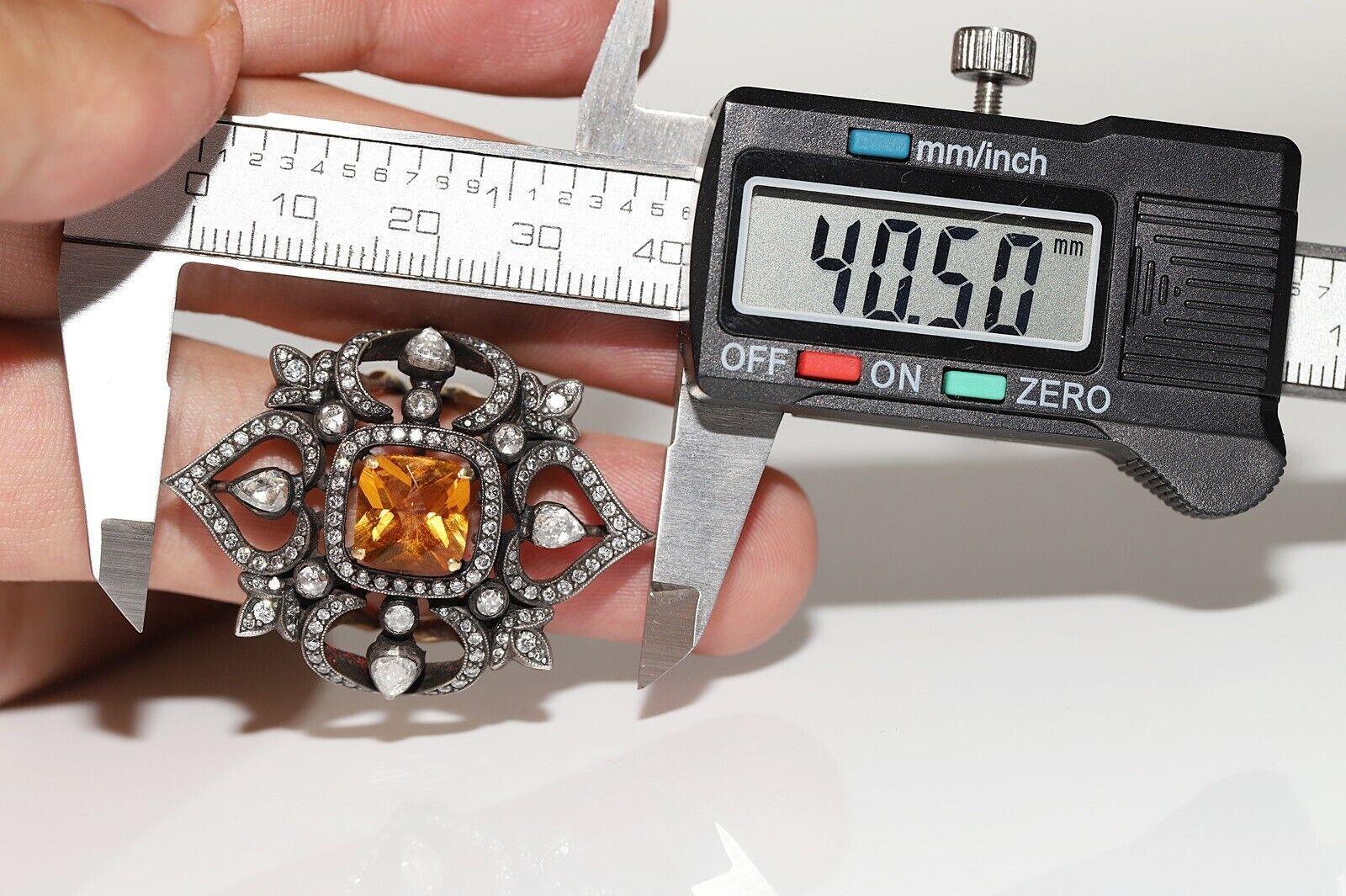 Vintage Handcrafted 18k Gold Top Silber natürlichen Diamanten und Topas starken Ring im Angebot 2