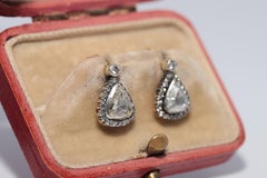 Vintage Handcrafted 18k Gold Top Silver Natural Diamond Decorated Stud Earring