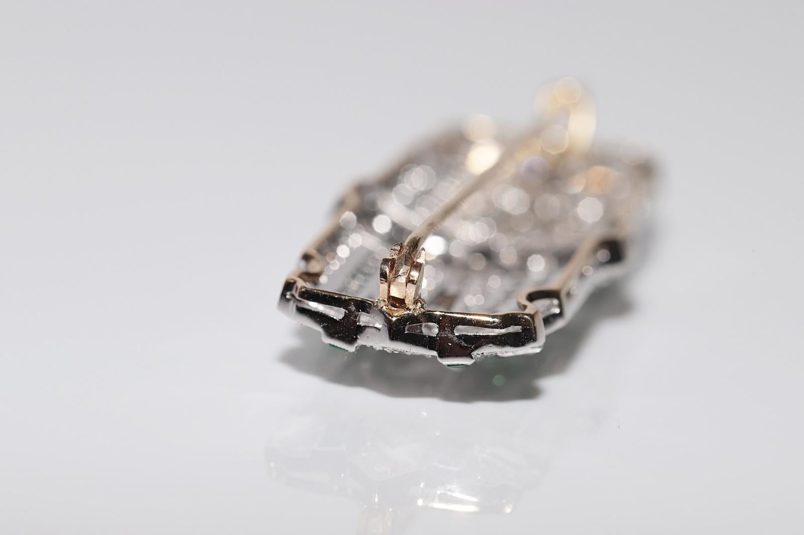 Vintage Handcrafted Art Deco Platinum And 18k Gold And Diamond Emerald Brooch For Sale 8