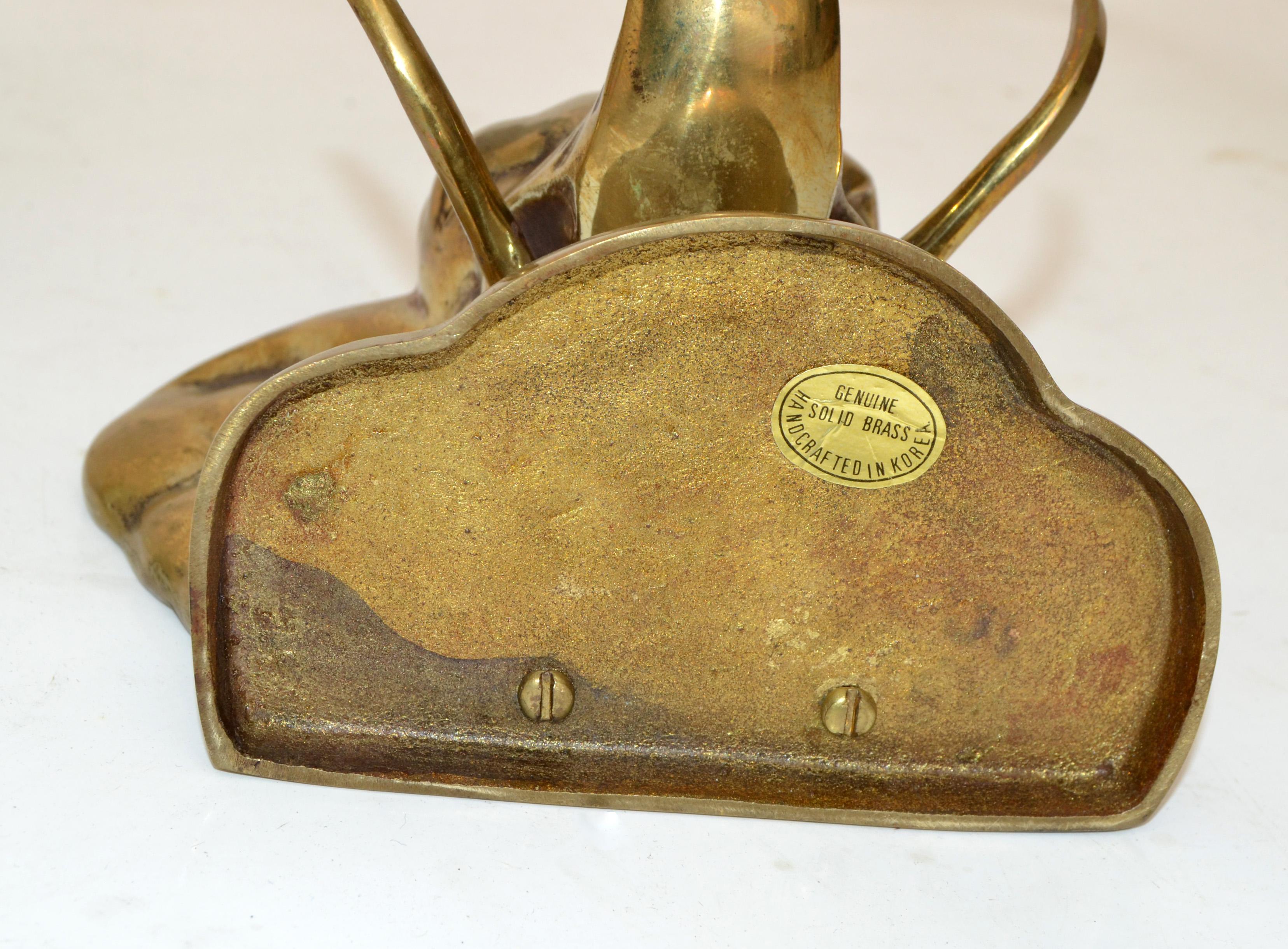 Vintage Asian Modern Handcrafted Brass Elephant Head Bookends, Pair For Sale 3