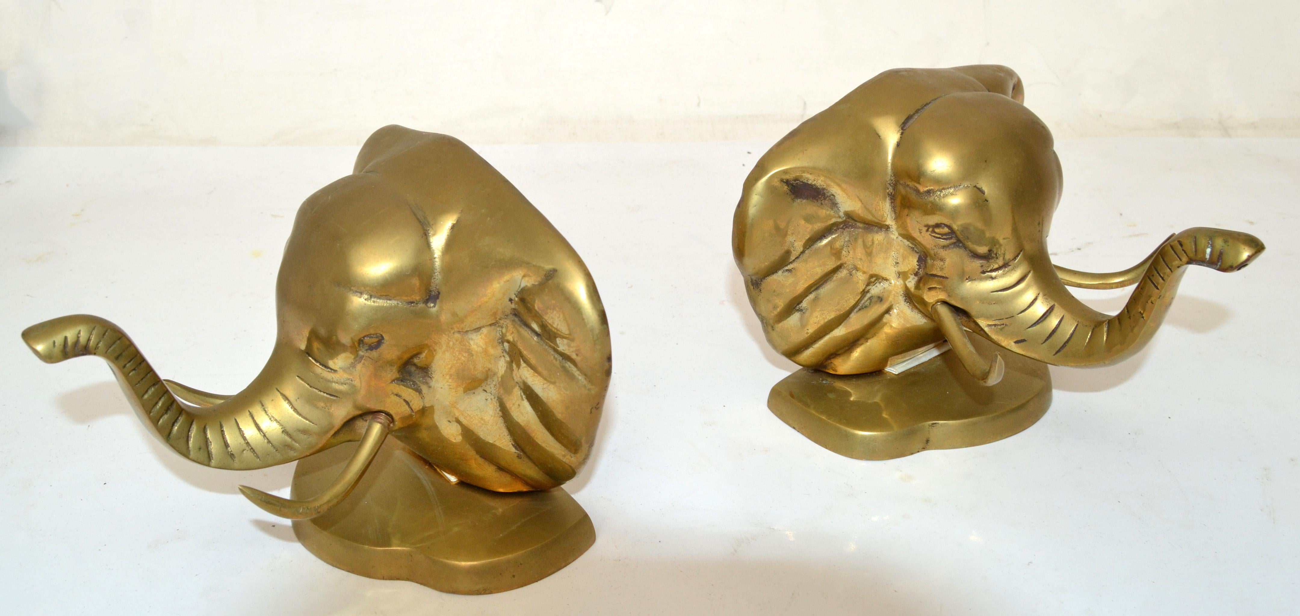 Vintage Handcrafted Brass Elephant Head Bookends, Pair For Sale 4