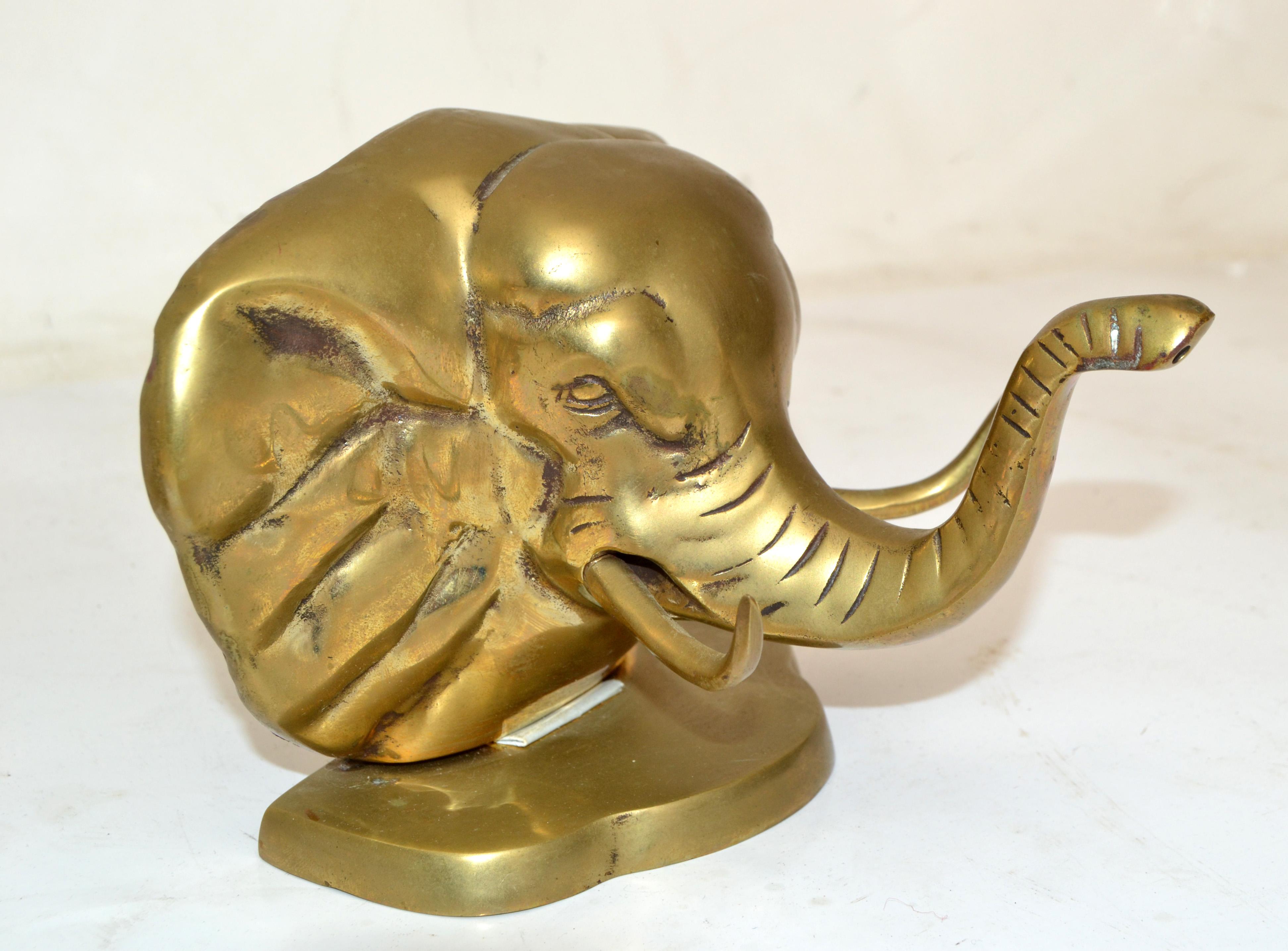Mid-Century Modern Vintage Handcrafted Brass Elephant Head Bookends, Pair For Sale