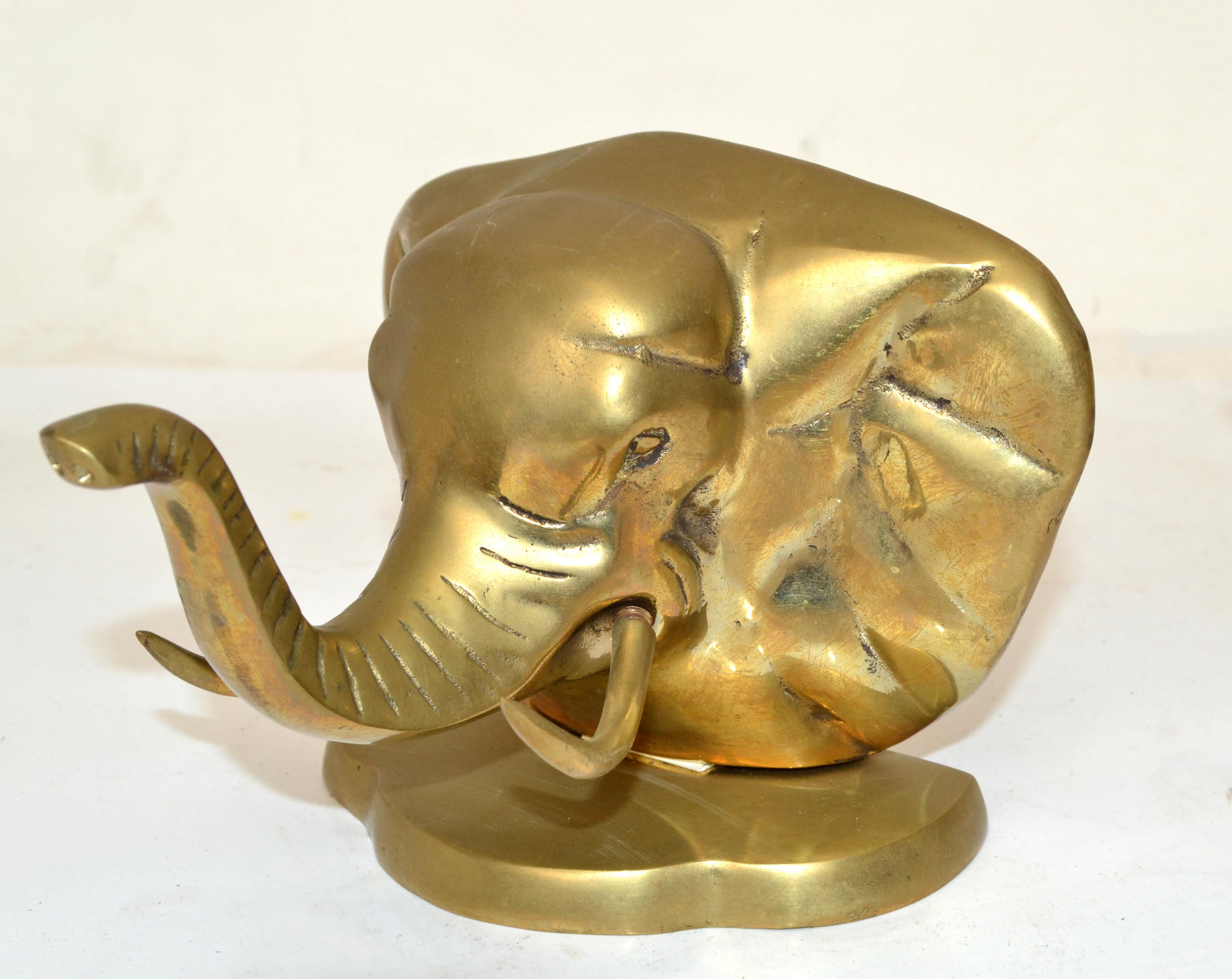 Korean Vintage Handcrafted Brass Elephant Head Bookends, Pair For Sale