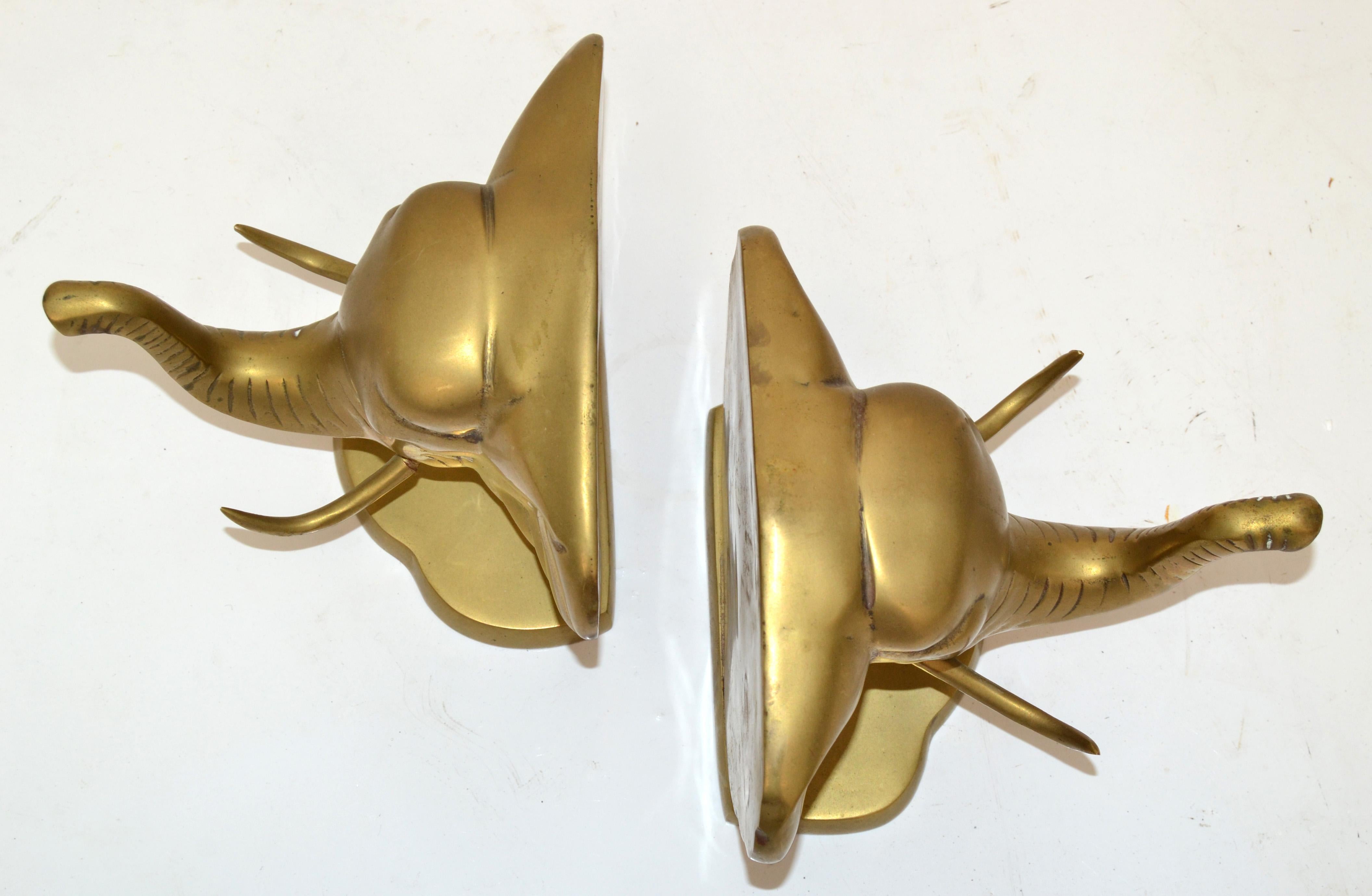 Vintage Handcrafted Brass Elephant Head Bookends, Pair In Good Condition For Sale In Miami, FL