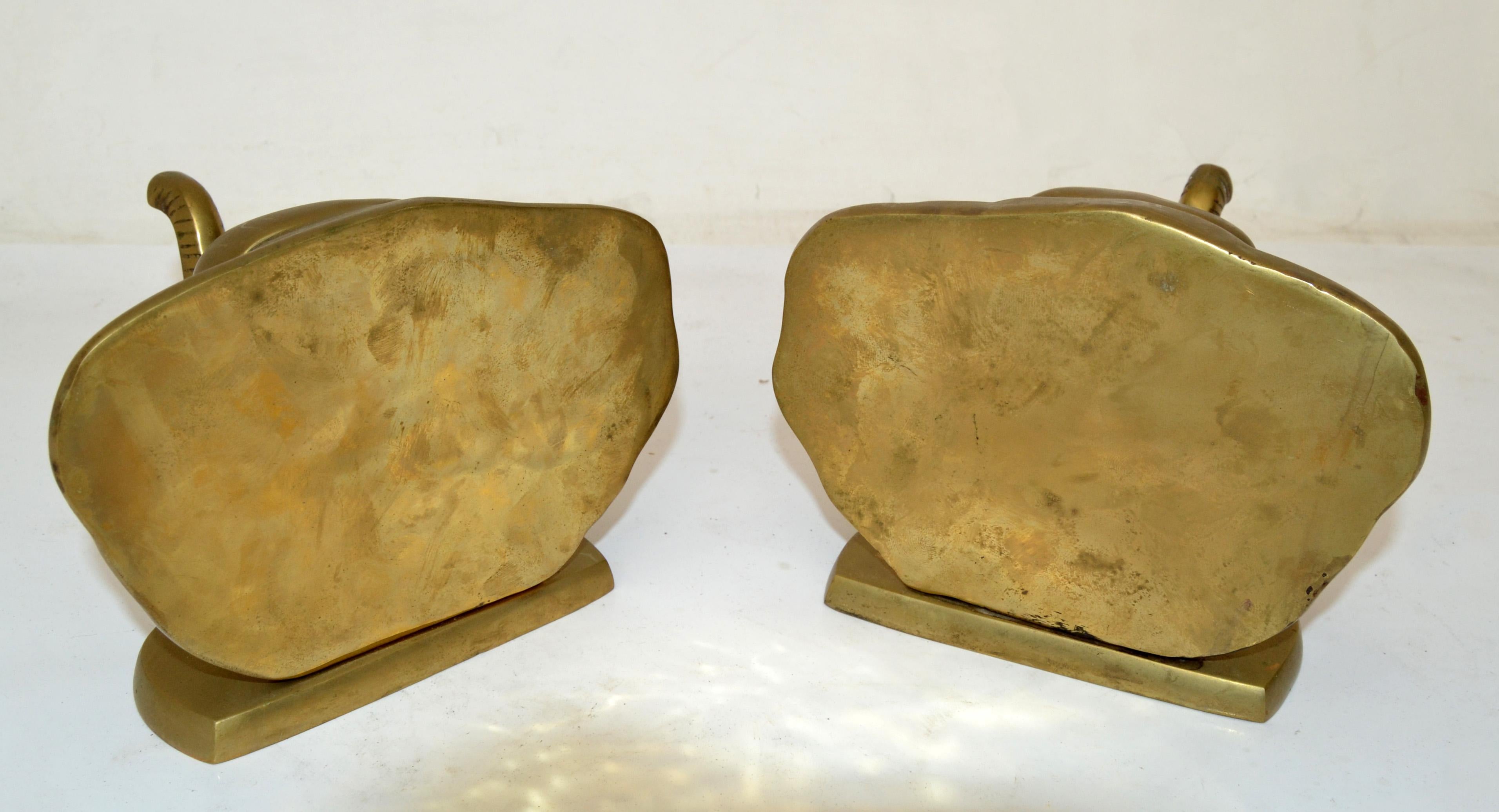 Vintage Handcrafted Brass Elephant Head Bookends, Pair For Sale 2