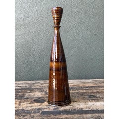 Vintage Handcrafted Brown Pottery Bottle