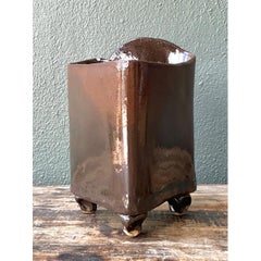 Vintage Handcrafted Brown Pottery Vase
