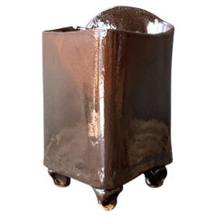 Vintage Handcrafted Brown Pottery Vase
