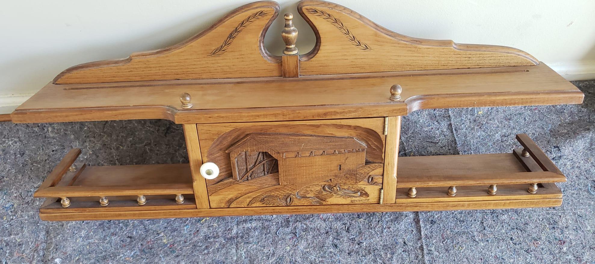 Vintage Handcrafted Carved Pine Wall Cabinet By Brabant In Good Condition For Sale In Germantown, MD